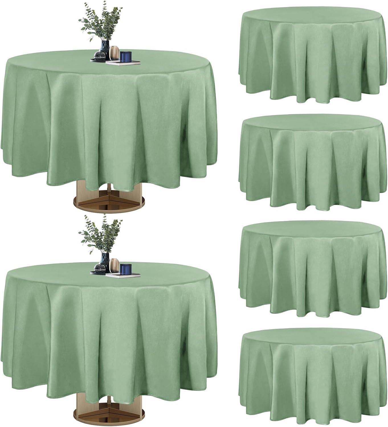 Easy-Going 6 Pack Sage Green Tablecloths 90 Inch-Round for 6 Ft Round Table, Washable Polyester Waterproof Stain Resistant Table Cloth, Decorative Table Cover for Kitchen, Dining Tables, Events