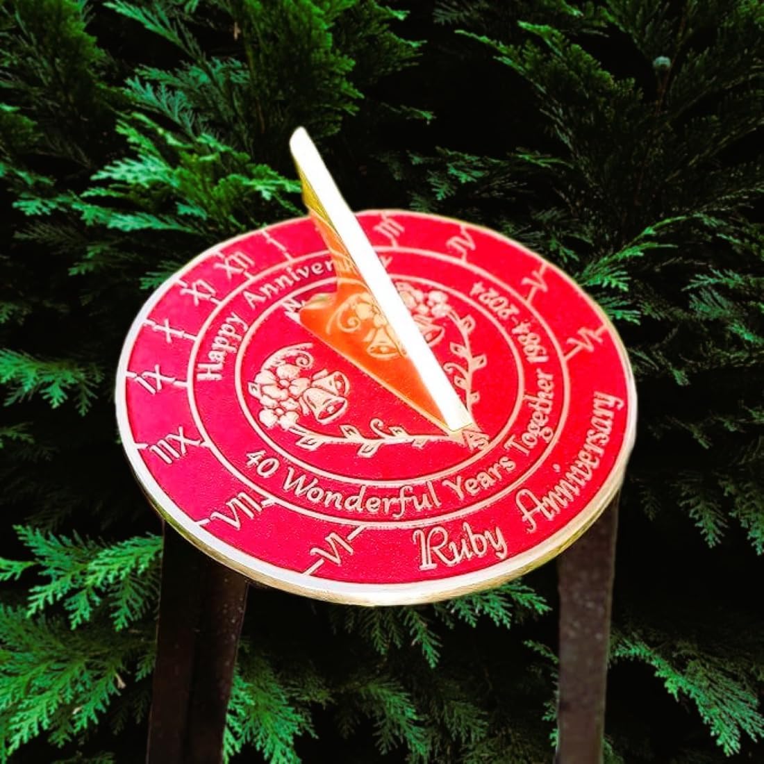 40th Ruby Wedding Anniversary in 1984-2024 Metal Home Decor Sundial With Pedestal Stand | Garden Present Idea for Couple Him Her Parents Handmade Anniversary 40 Year Celebration Sundial 6.4" Red