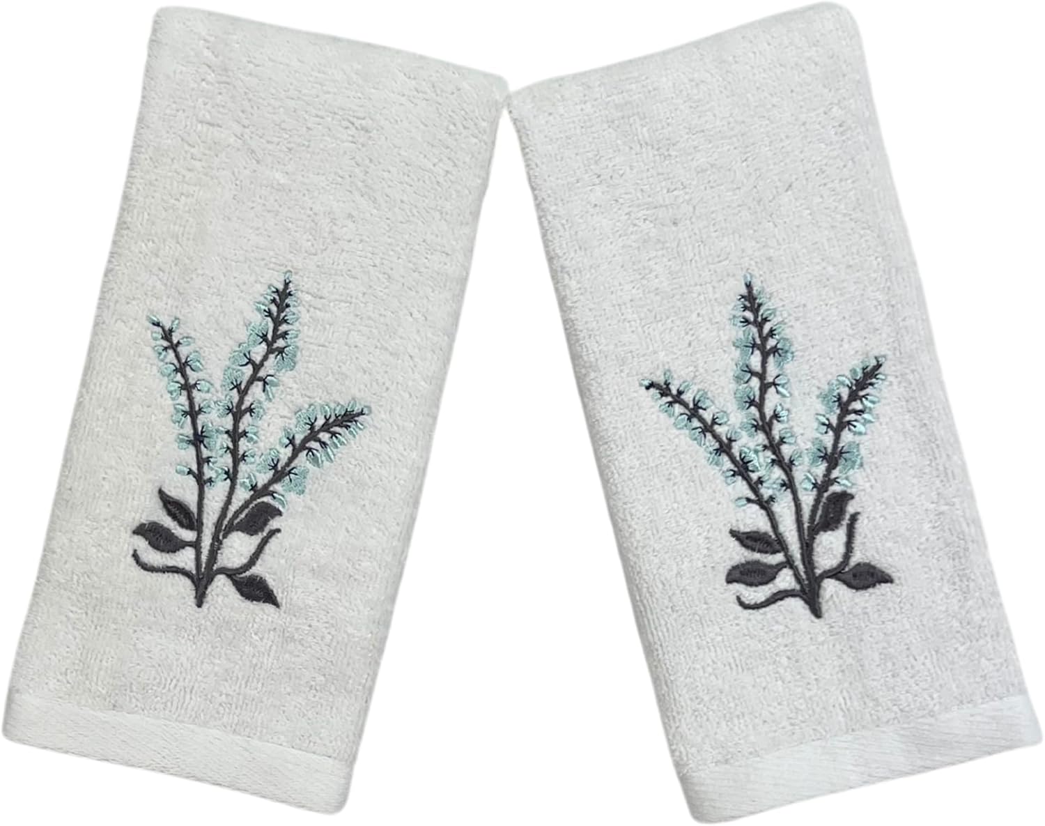 Serafina Home Floral Guest Hand Fingertip Towels for Bathroom or Bath, Light Blue Flowers and Leaf Design, 2 Piece Ashley Set, 100% Cotton, 12" x 18"