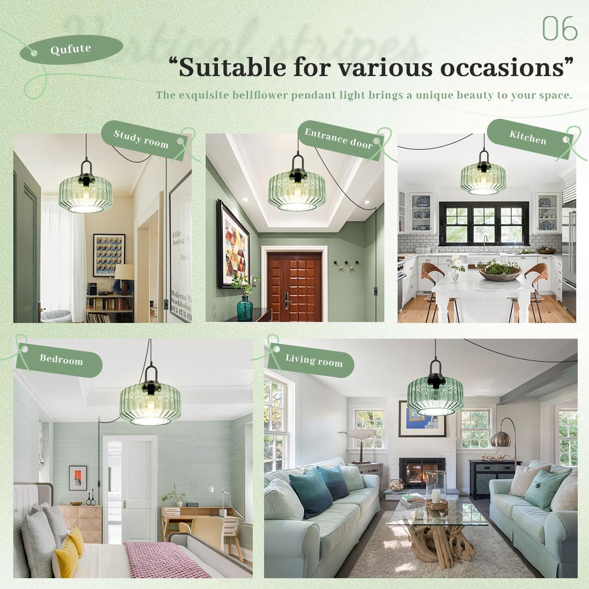 Plug-in Hanging Lamp Light Green Pendant Lights with 14.7 ft Cord Vintage Large Striped Glass Pendant Lamp Modern Glass Hanging Light Plug in Chandelier Lighting Mid Century Swag Lamp