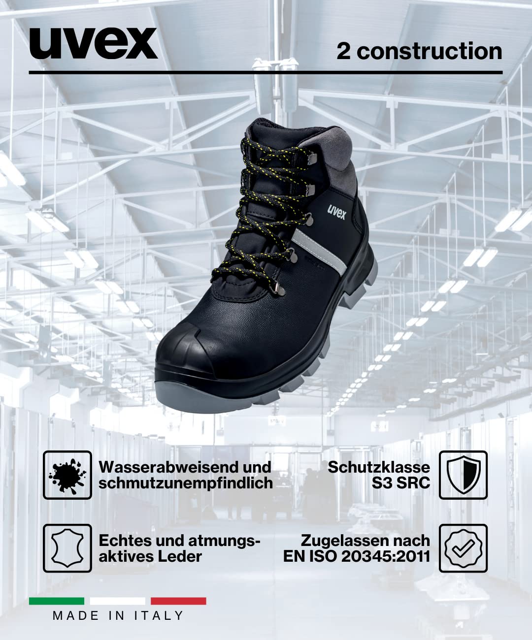 Uvex 6510241 2 Construction 6510241-Botas de Seguridad S3 (UE): 41, Color Negro, Gris, 1 par, duraderas y Resistentes Hombre
