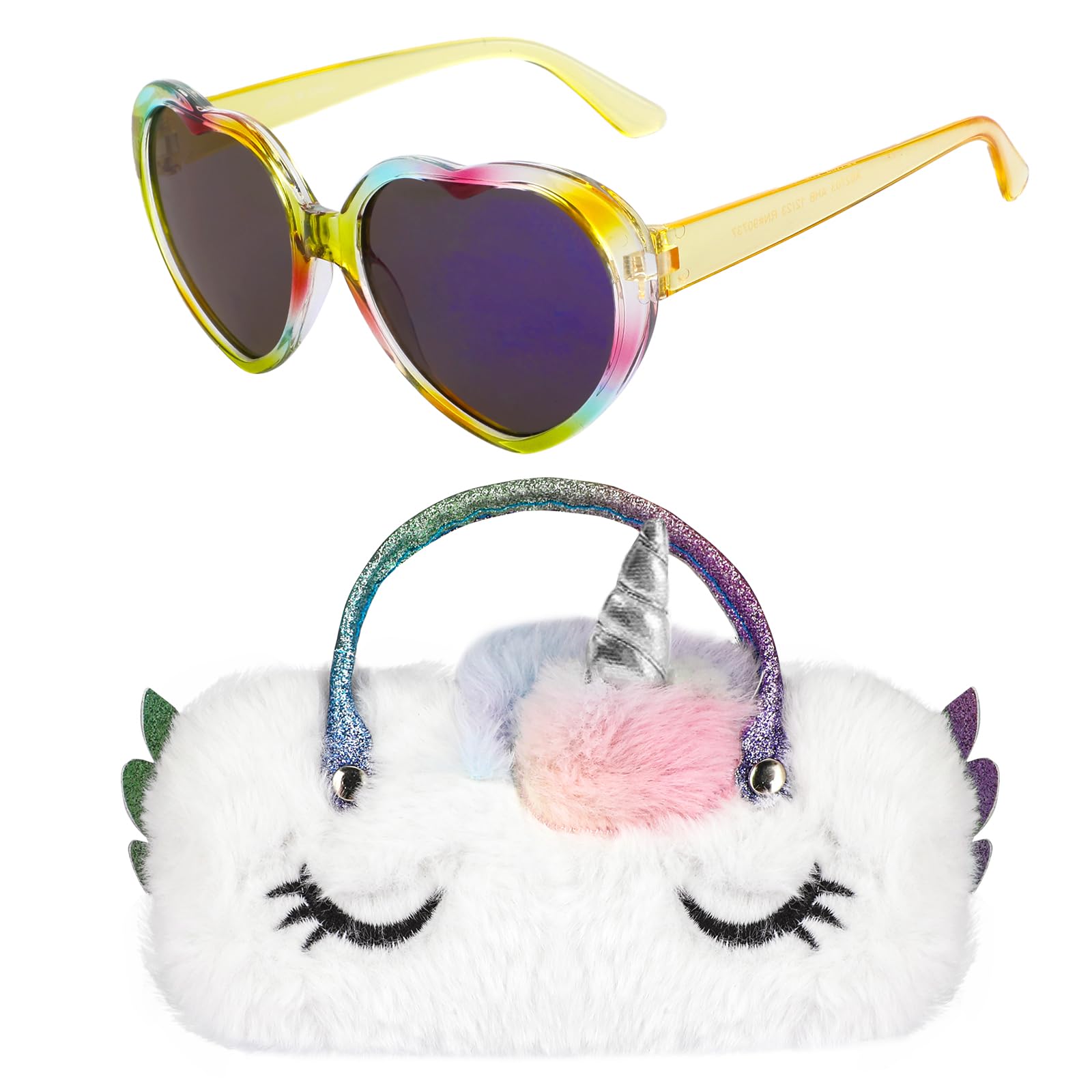 Unicornio Fundas de Gafas con Gafas de Sol para Niño, Fundas Rígidas para Gafas Gafas Fiesta Infantiles para Viajes, Playa, Accesorios de Fiesta