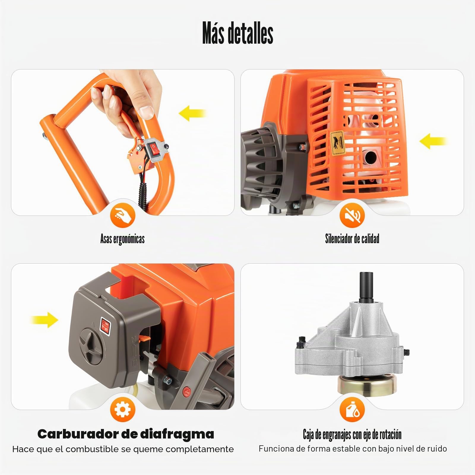 Broca de tierra de gasolina de 2 tiempos, 63 CC, 2,2 kW, con ruedas, taladro de gasolina, taladro de tierra de 300 mm de diámetro, para carretilla, color naranja