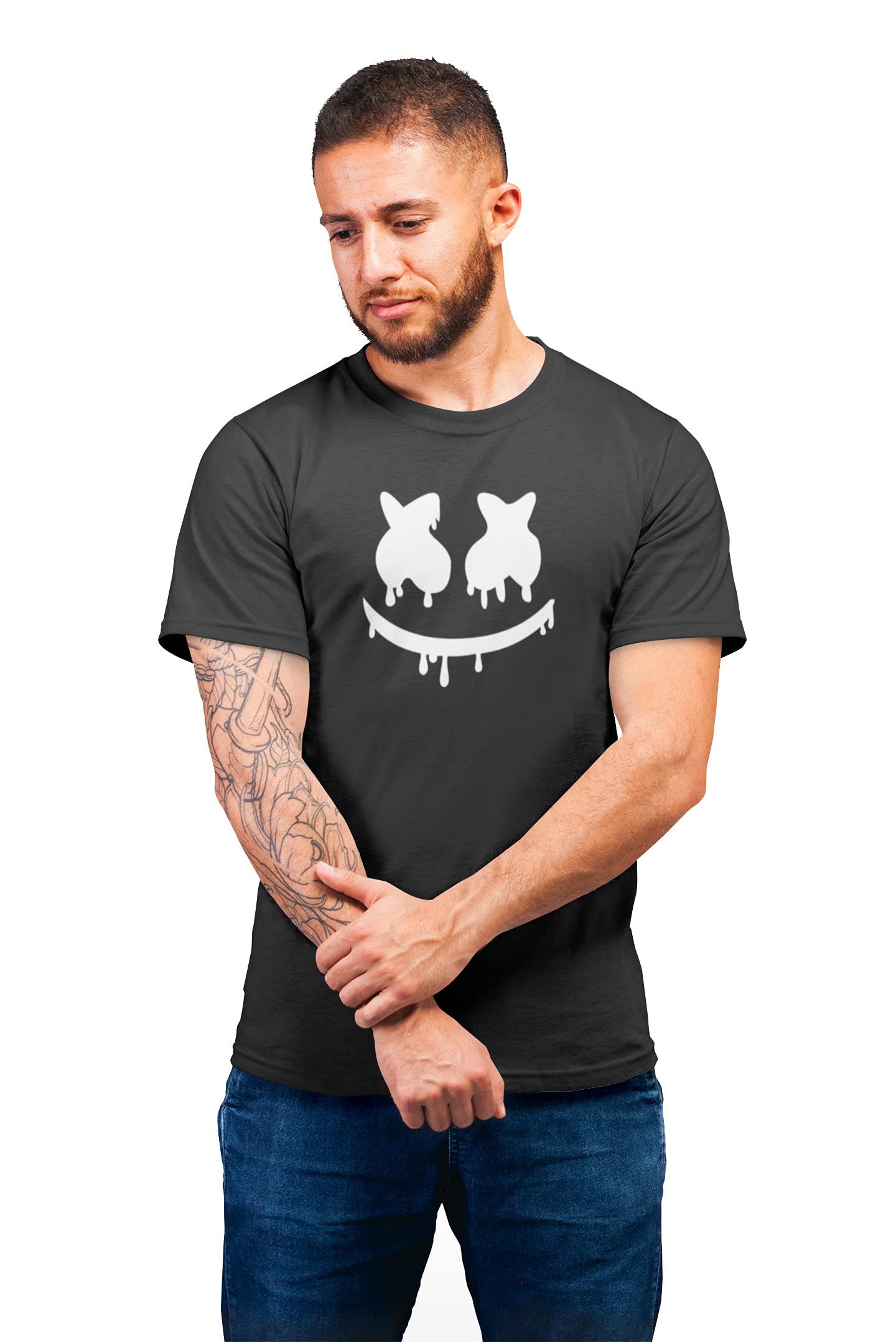 THE ELEGANT FASHION 100% Cotton Half Men's Graphic Printed Marshmallow Design Regular Fit Round Neck Half Sleeve T-Shirt Eye Printed T-Shirt for Men/Boys…