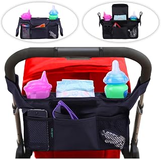 Lebogner Stroller Organizer, Insulated Deep Pocket Stroller Cup Holder To Keep Warm Or Cold Bottles, Extra Stroller Storage Space Accessories Pouch, Secured Universal Fit Black Baby Diaper Hanging Bag