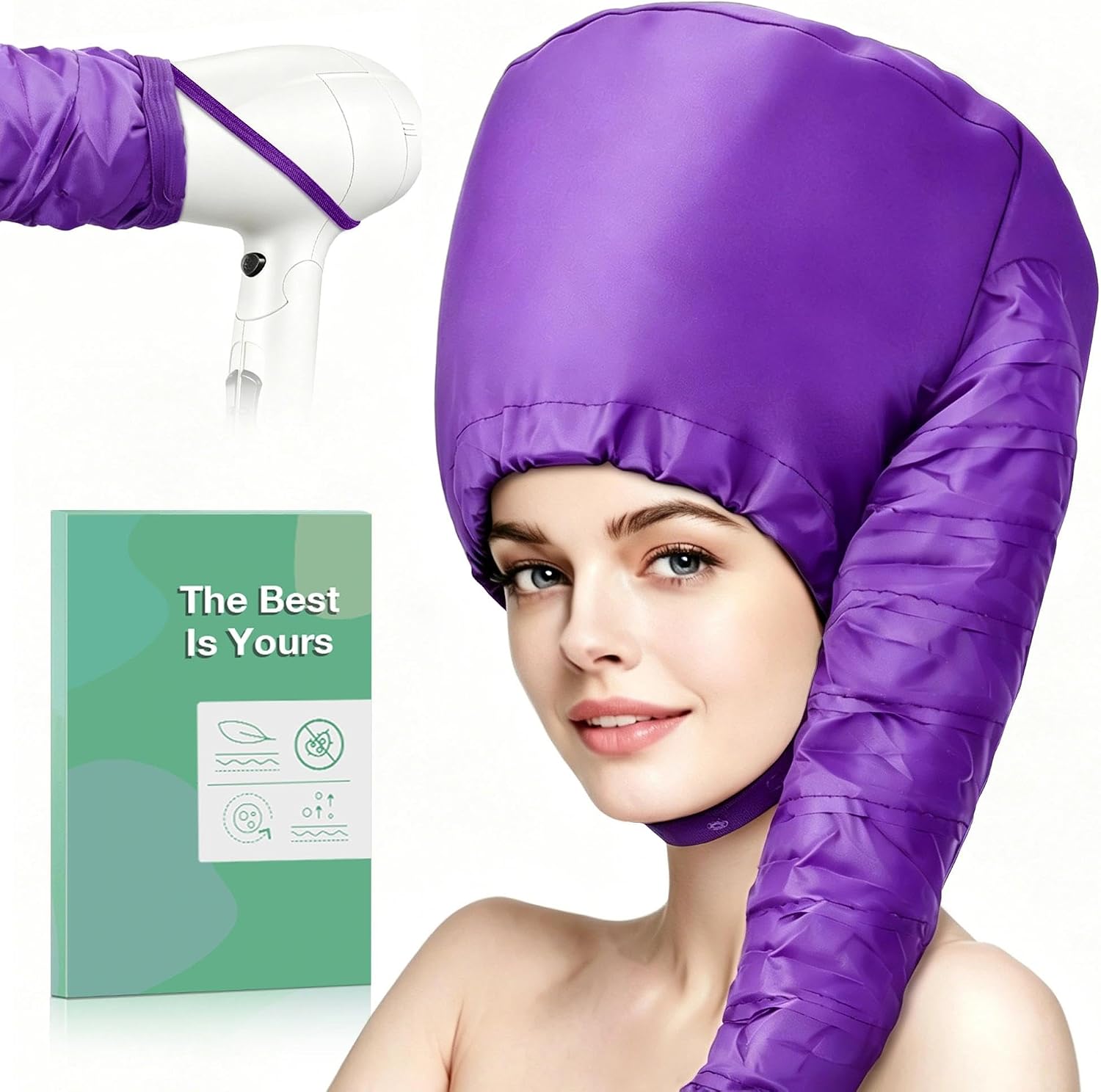 Hooded Hair Dryer Bonnet, Fast Drying Bonnet Hair Dryer for Natural Hair, Deep Conditioning Styling Curl Enhancing, Adjustable Fit Portable Lightweight for Travel（Purple）