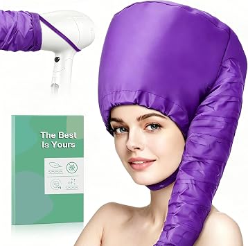 Hooded Hair Dryer Bonnet, Fast Drying Bonnet Hair Dryer for Natural Hair, Deep Conditioning Styling Curl Enhancing, Adjustable Fit Portable Lightweight for TravelPurple