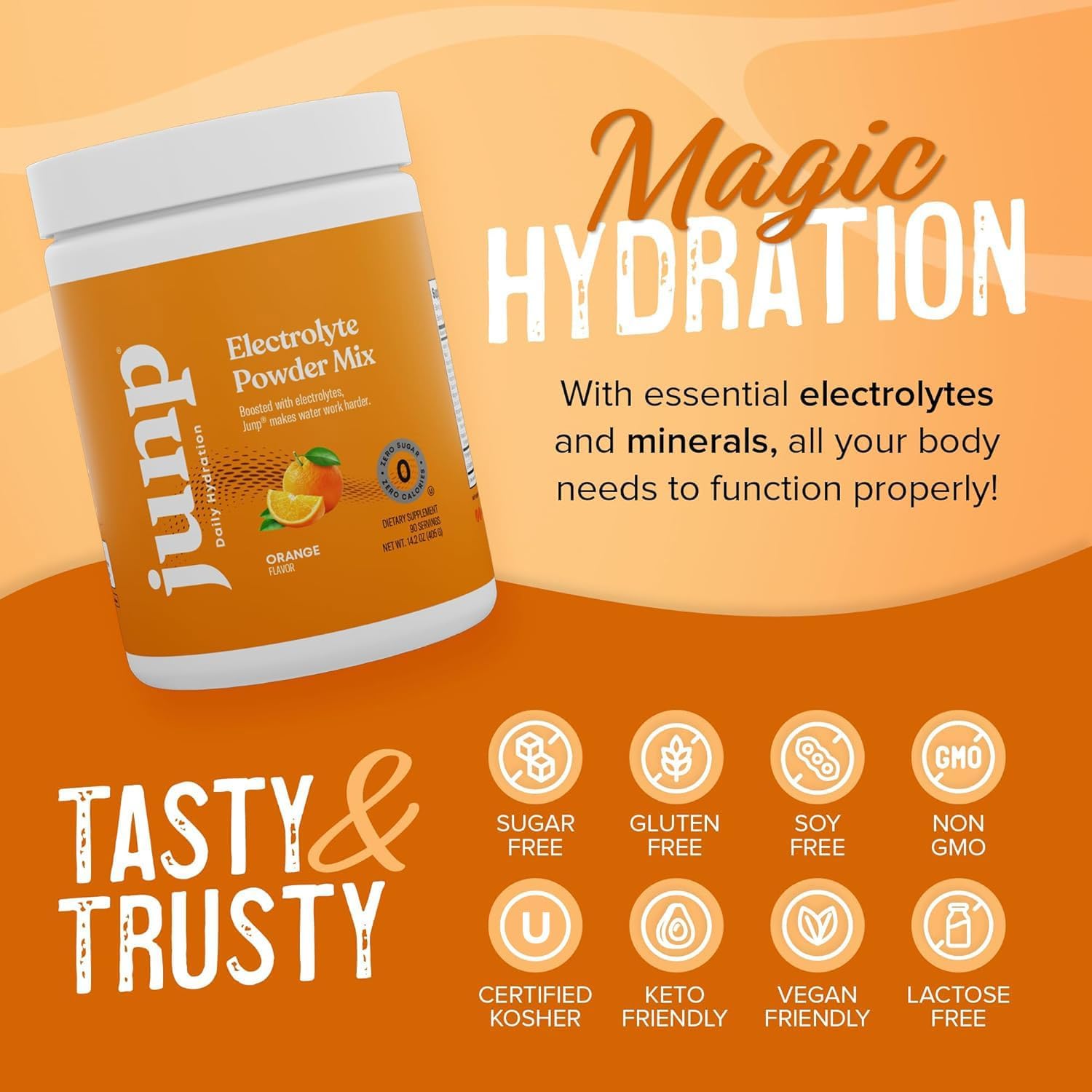JUNP Electrolytes Powder No Sugar No Carbs, Sweet Tangy Citrus Orange Keto Electrolyte Drink Mix, Potassium & Salt Hydration Powder Electrolytes Zero Calorie Sugar Free Electrolyte Powder, 90 Servings - Image 7
