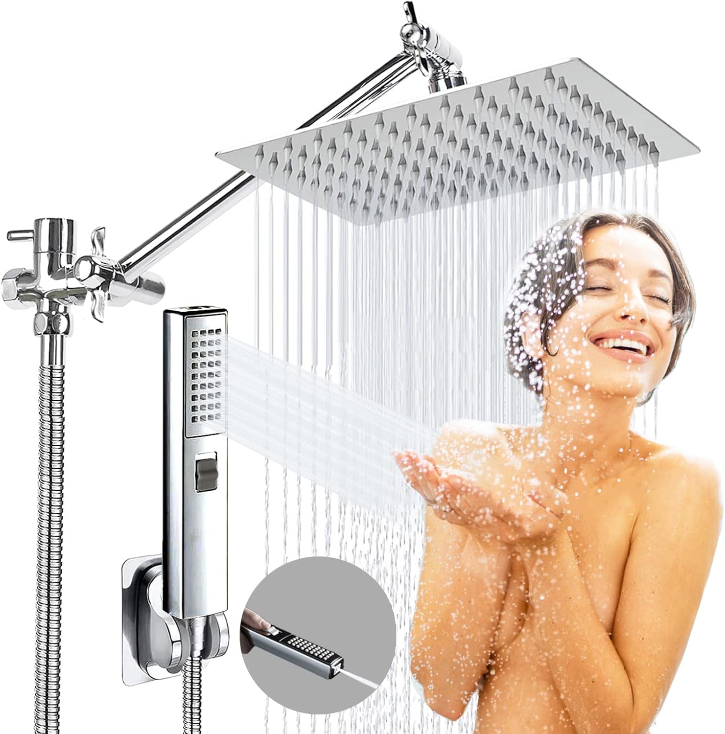 Shower Head with Handheld Spray,8'' High Pressure Rainfall Shower Head
