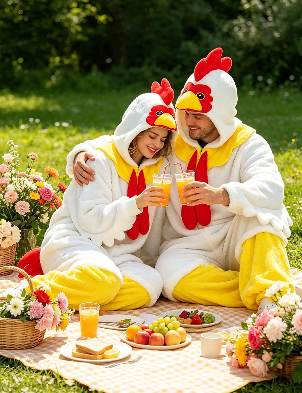 Loose - fitting Chicken Costume Adult, White Chicken Onesie Pajamas, Halloween Cosplay Costume Women Men