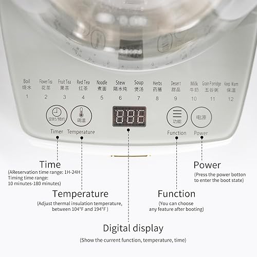Miniatura 6 de Olla de salud, oficina, hogar, hervidor eléctrico con infusor, control de temperatura, 12 procedimientos funcionales para frutas, té y café de