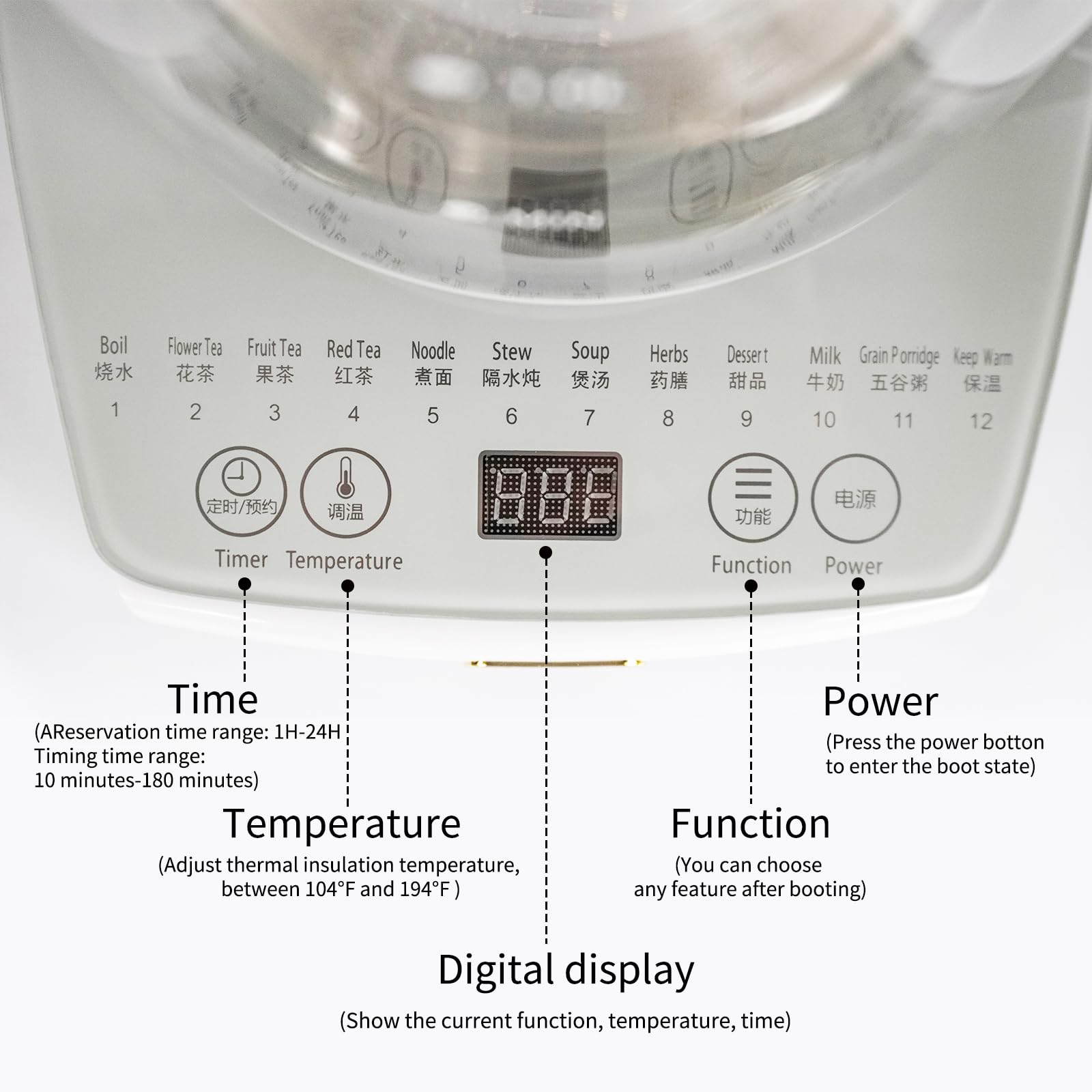 Olla de salud, oficina, hogar, hervidor eléctrico con infusor, control de temperatura, 12 procedimientos funcionales para frutas, té y café de flores, vidrio grande de 1.8 litros de capacidad, gris 6