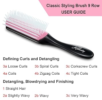 Curly Hair Brush for Detangling, Styling & Defining Curls & Waves, 9 Rows