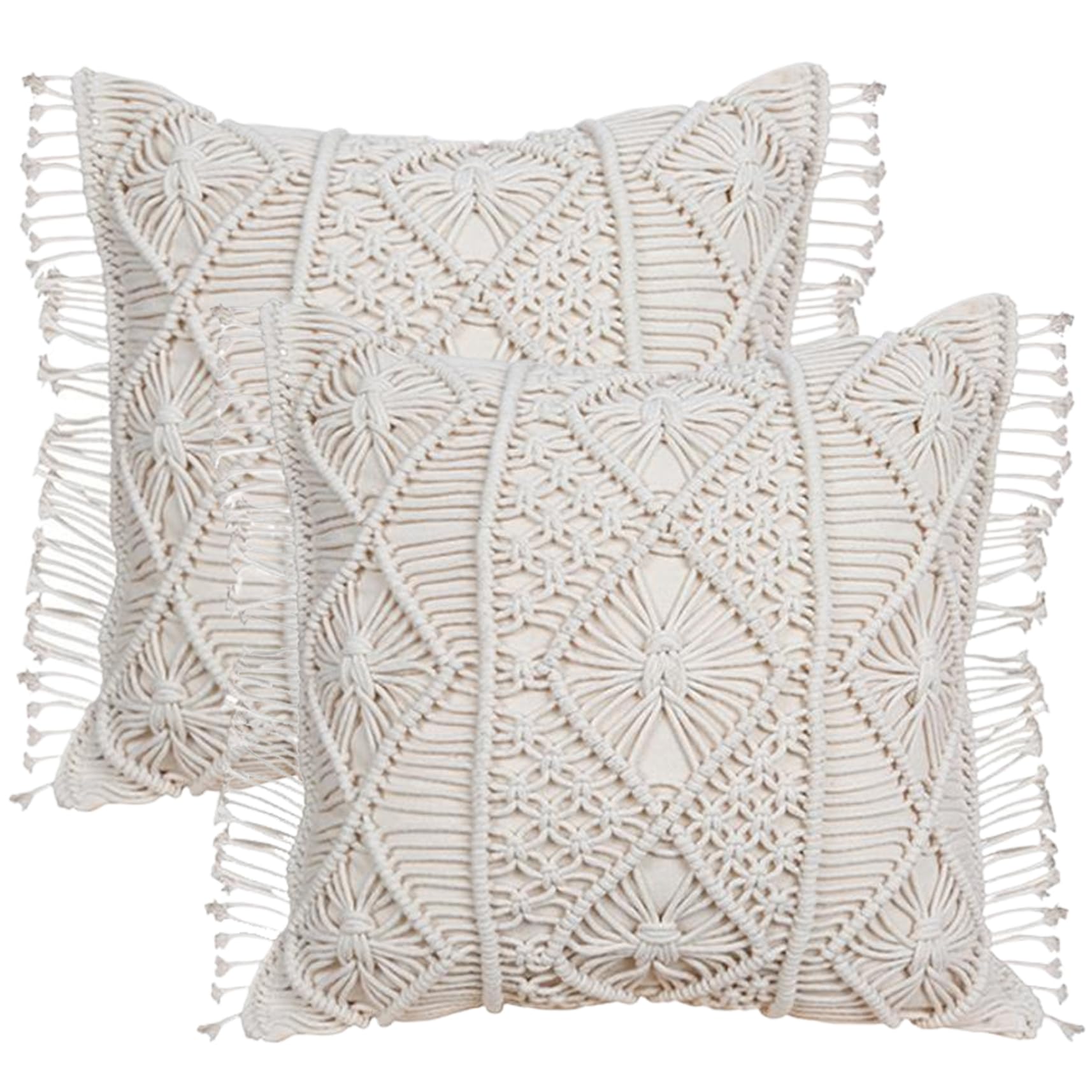 Housse de coussin franges coton 45x45 cm pour deco salon boheme