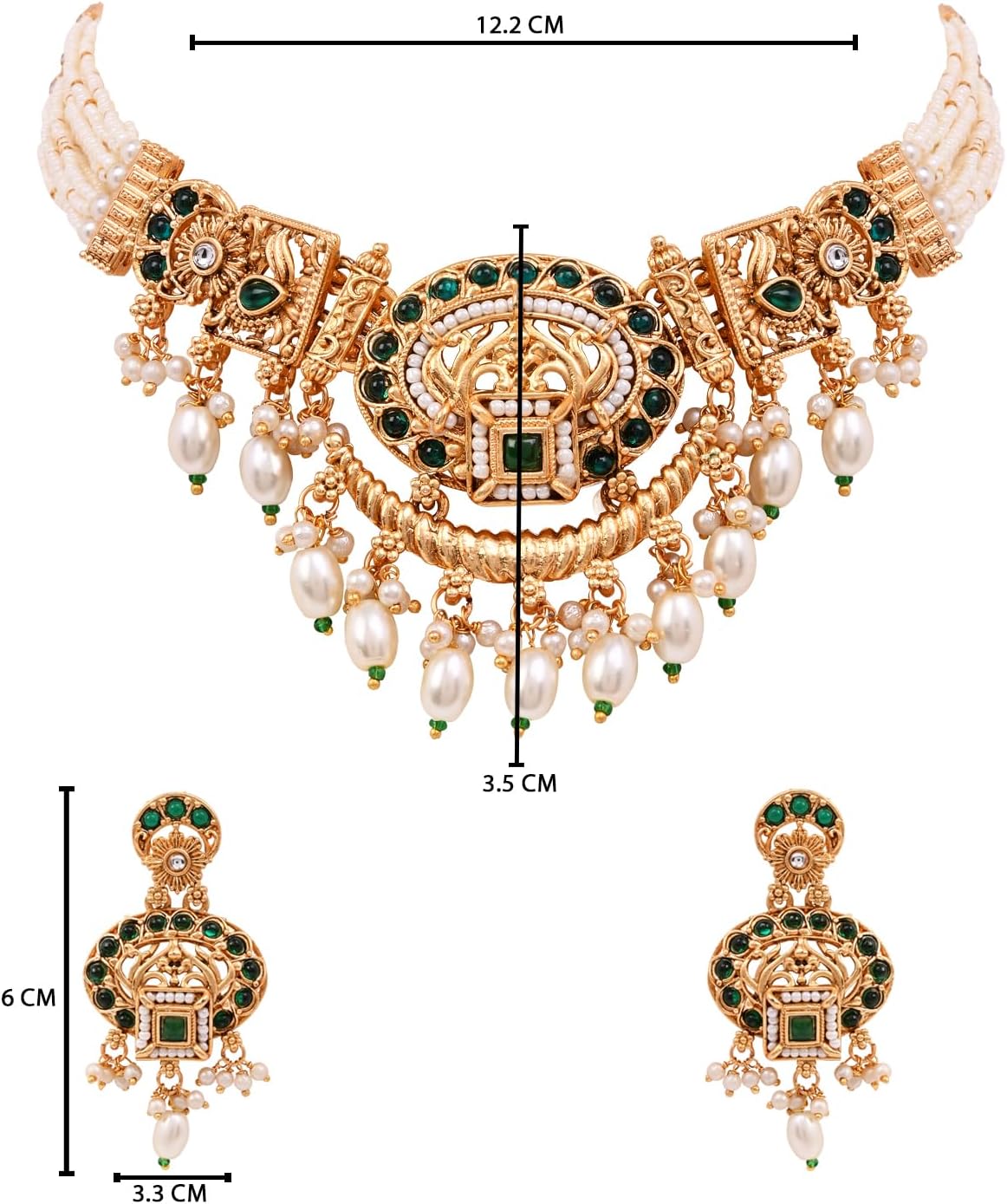 I Jewels Gold Plated Indian Bollywood Wedding Temple Motif Necklace Set with Pearl Danglings for Women - Image 6