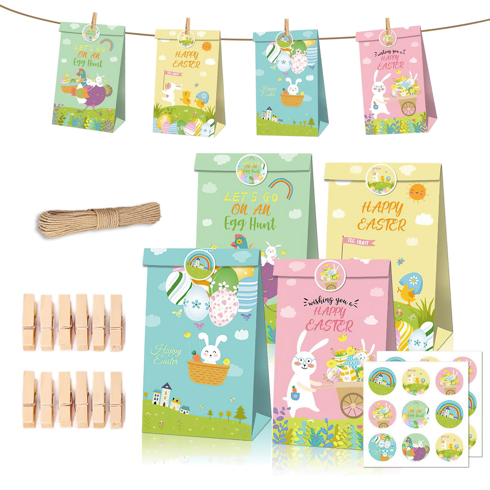 12 decorazioni per Pasqua da riempire – sacchetti di carta kraft con orecchie da coniglio da ritagliare – decorazione da tavolo con adesivo e pupazzo di coniglio