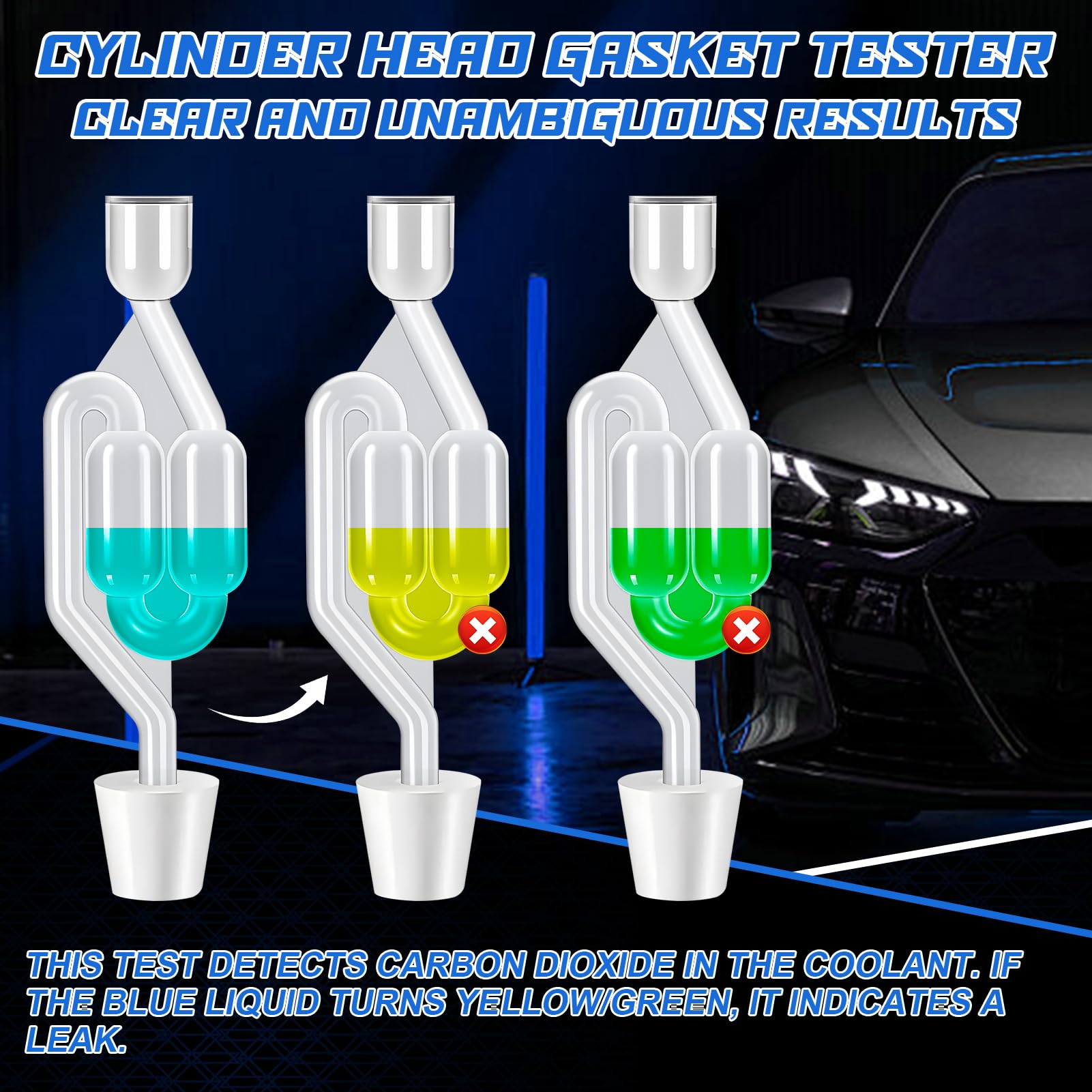 Test Guarnizione Testata, Tester di Guarnizione a Testa Cilindrica CO2 - Diagnosi Rapida e Affidabile per 50 Test, Kit Universale Rilevatore di Perdite CO₂ per Auto e Moto