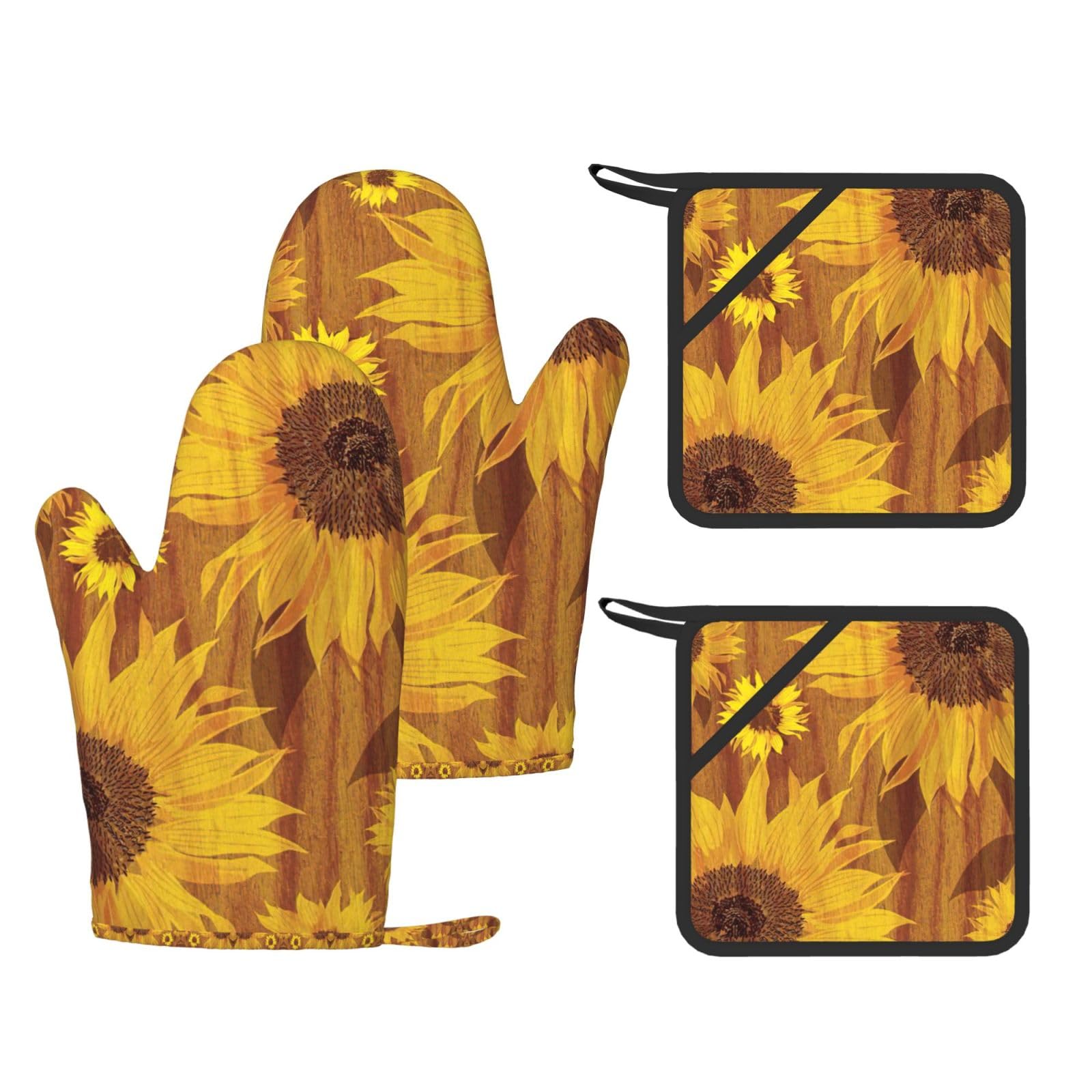 Gants de cuisine en silicone motif tournesols et maniques de cuisson