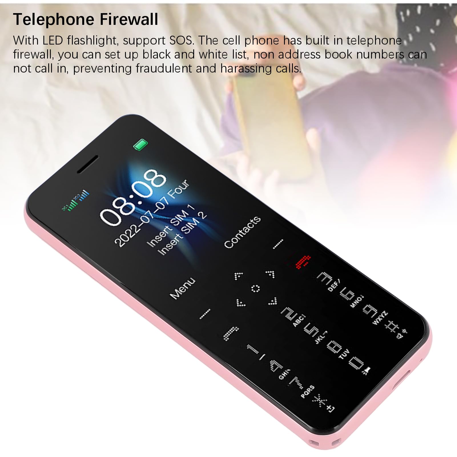 PUSOKEI Teléfono Celular 2G, Teléfono para Personas Mayores Desbloqueado, Pantalla de 1,77 Pulgadas, Doble SIM, Modo de Espera Dual, 1000 MAh, Teléfonos Móviles Pequeños con Linterna LED
