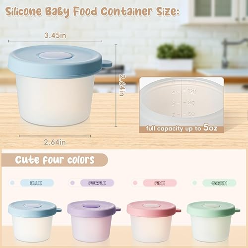 Miniatura 2 de DIMBRAH Recipientes de silicona para alimentos para bebés, 12 unidades, recipientes de almacenamiento de alimentos para bebés de 5 onzas con tapas,