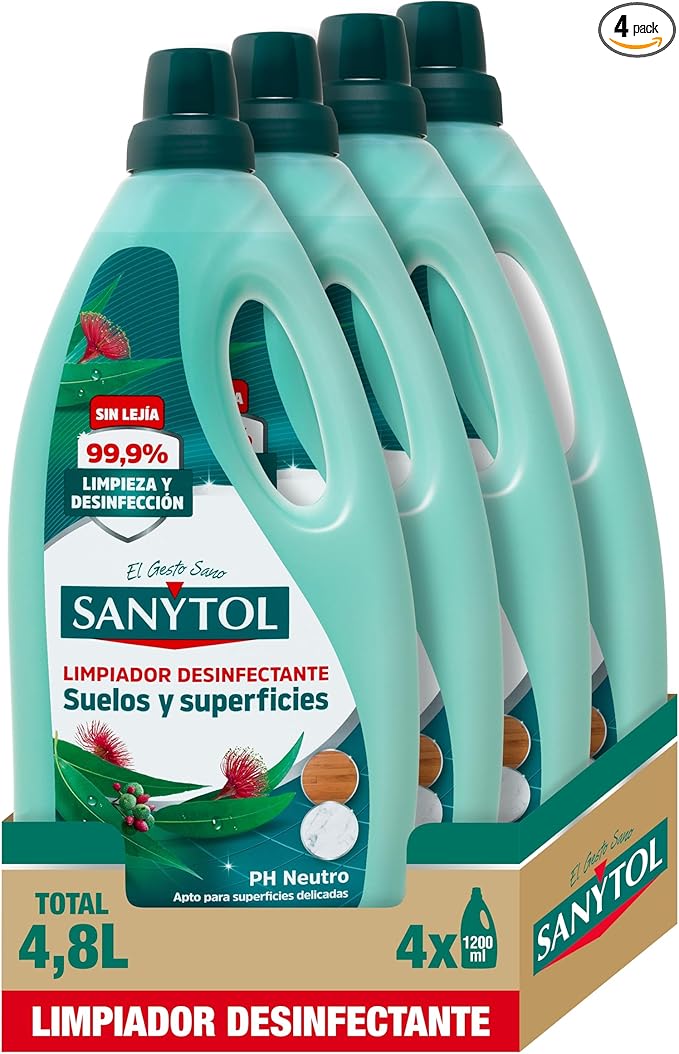 4 botellas 1.2L Sanytol limpiahogar desinfectante sin lejía