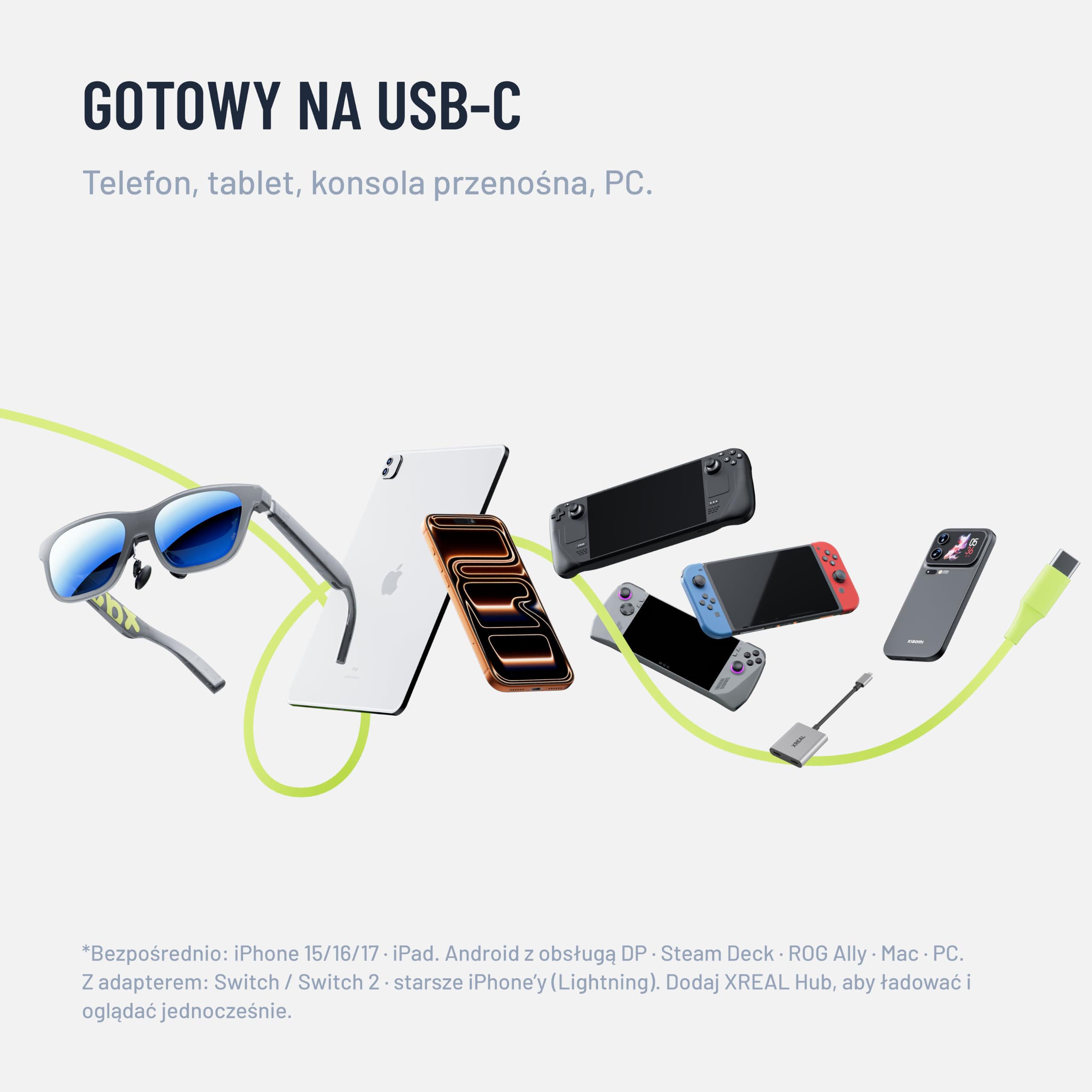 xbx a01+ AR Okulary od XREAL, Ultralekkie 62 g, Przenośny Duży Ekran 147” do Filmów i Gier, Jasny HDR10 o Jasności 1600 nitów, USB-C DP dla iPhone, iPad, Android, Steam Deck, ROG i PC | Ultralekki 62 g, jasny 1600-nitowy HDR10, USB-C DP dla iPhone'a, iPad