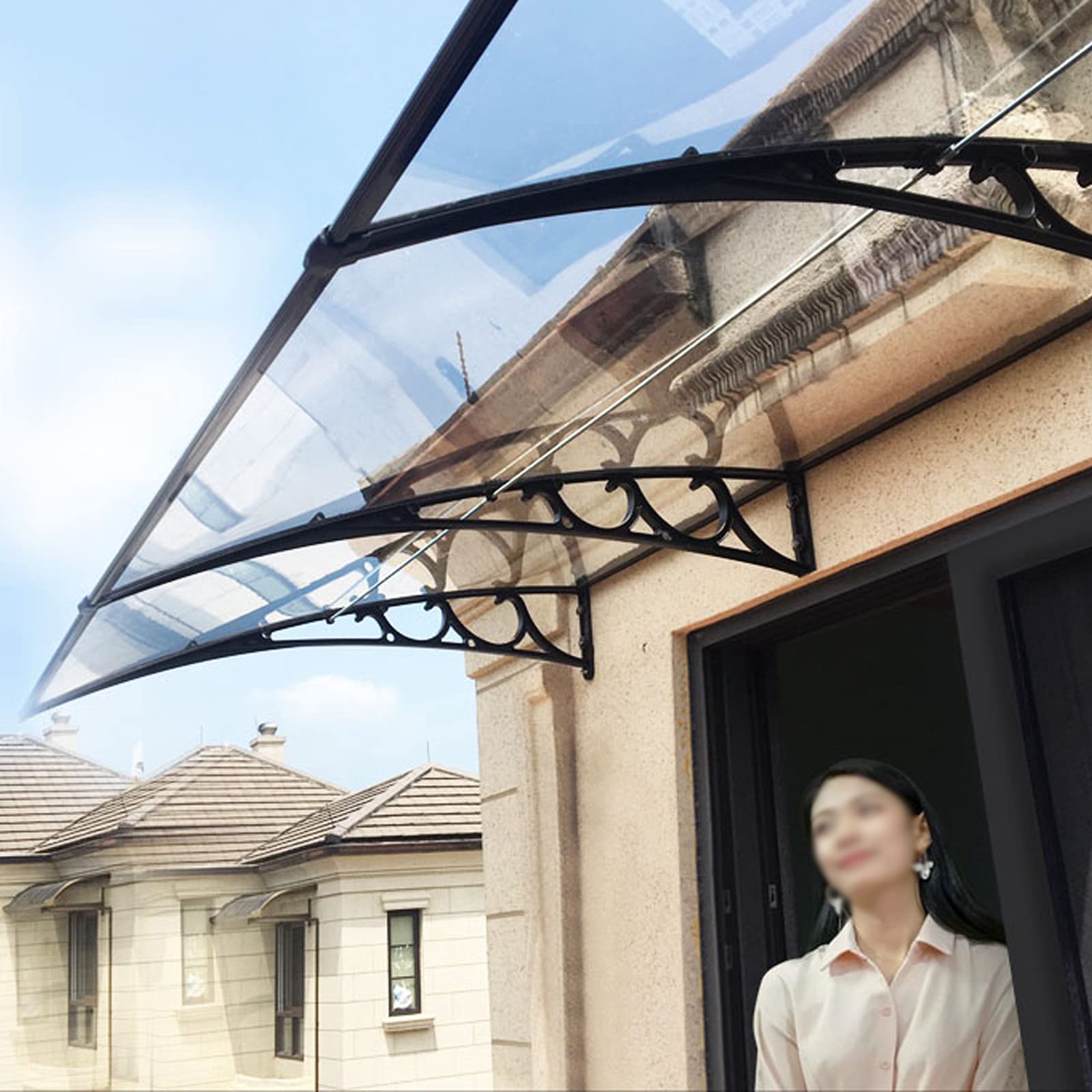 Przezroczysty baldachim do drzwi wejściowych, markiza z PC, ciche okno osłona przeciwdeszczowa, aluminiowe zakrzywione wsporniki do ogrodu na zewnątrz patio