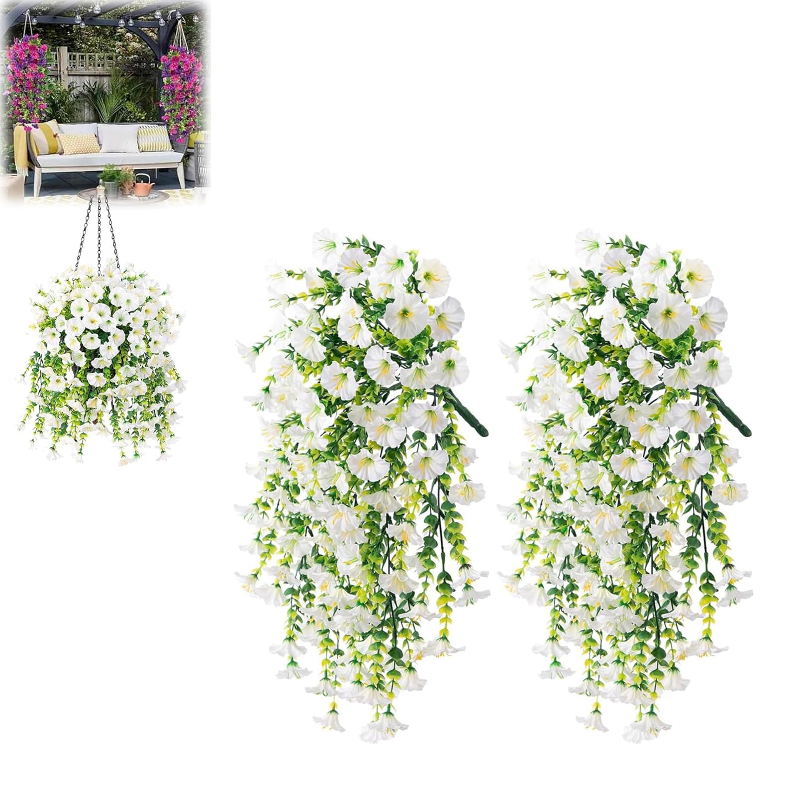 Ysinobear E 2Pcs 75Cm Artificial Hanging Flowers, Uv-Resistant Fak Hanging Plants Flower Bouquet Hanging Vin Plants Drooping Plants For Wall Hom Room Garden Yard Patio Wedding Indoor Outdoor Decoration (E)