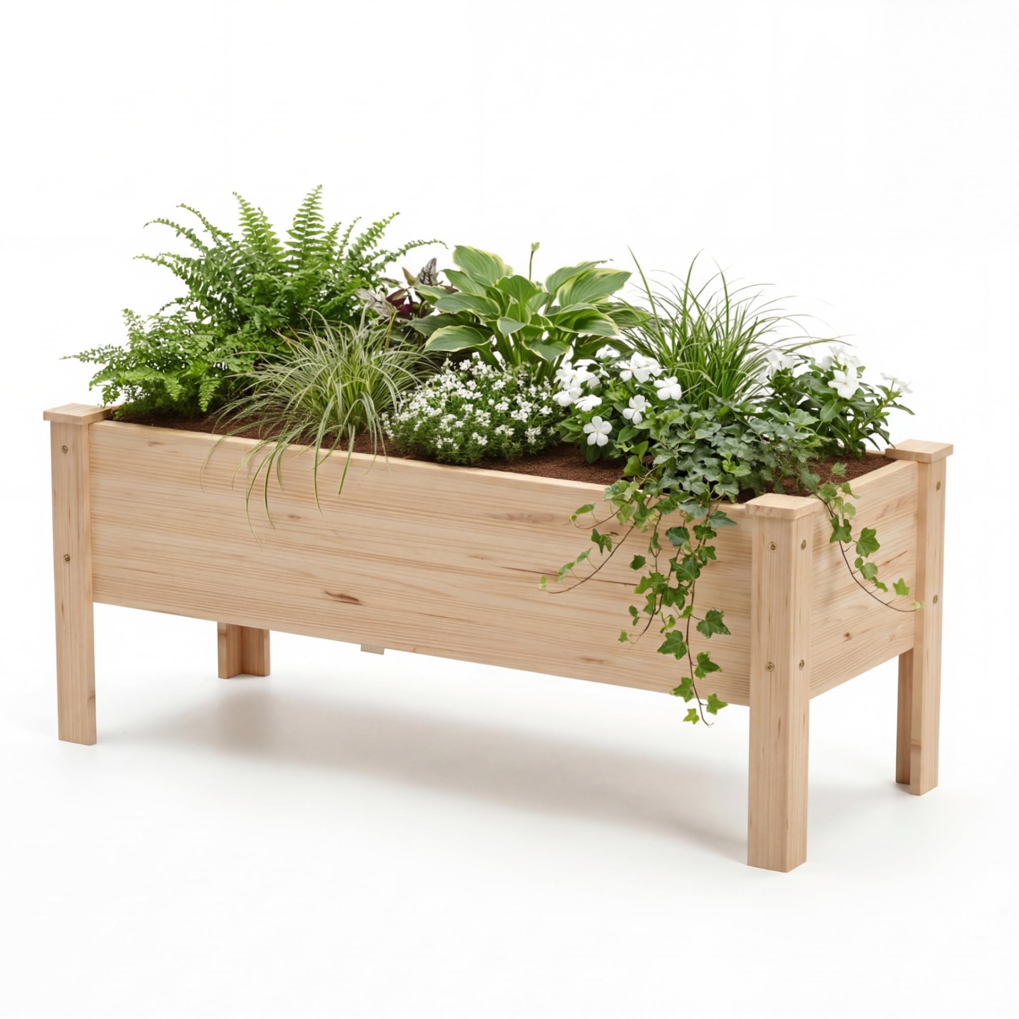Greenera Natural Raised Bed for Garden, Wooden Elevated Rectangle Planter Box for Vegetables Flowers Herbs Gardening, 119x42x51 cm
