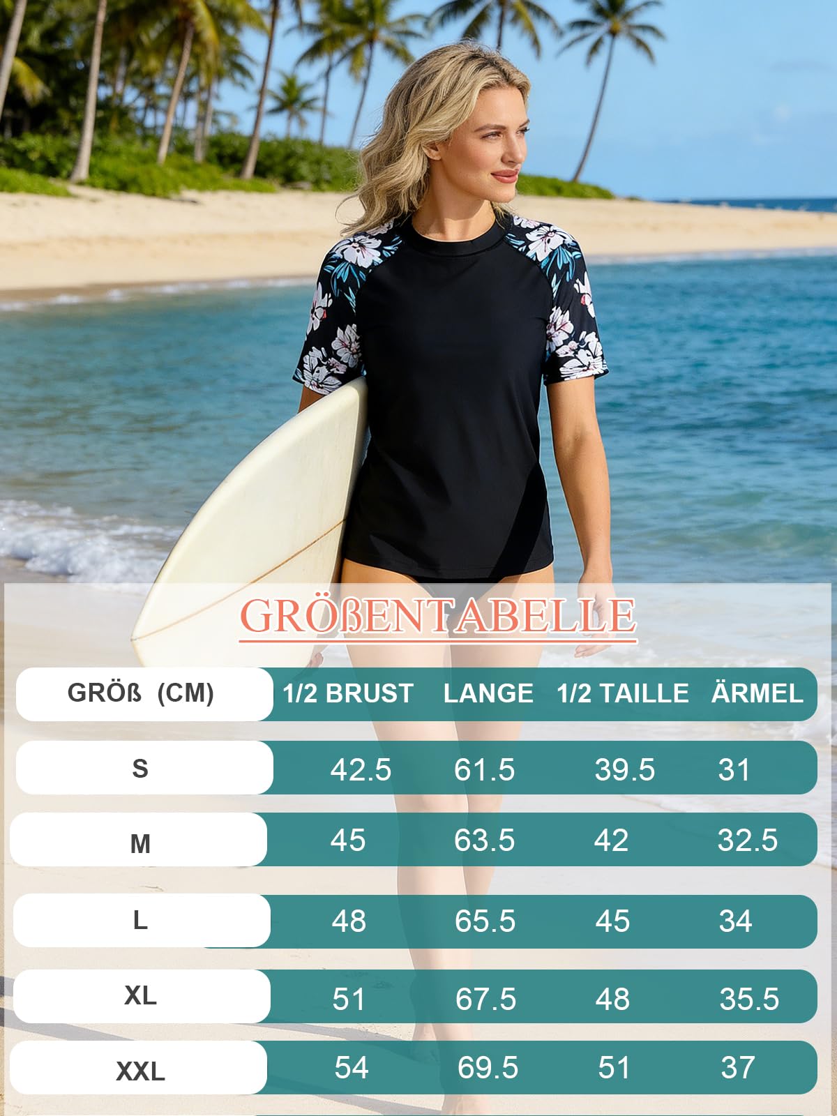 UV Shirt Damen Kurzarm UPF 50+ Schwimmshirt Rash Guard Badeshirt Schnelltrocknend für Wasser Surfen S-XXL