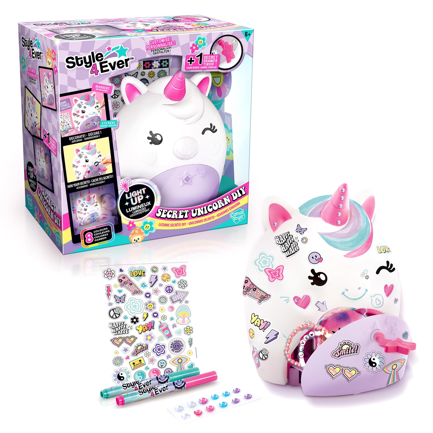 Canal Toys Style for Ever-Lampe Unicorn Figurine and Drawer Secret-OFG 301, White