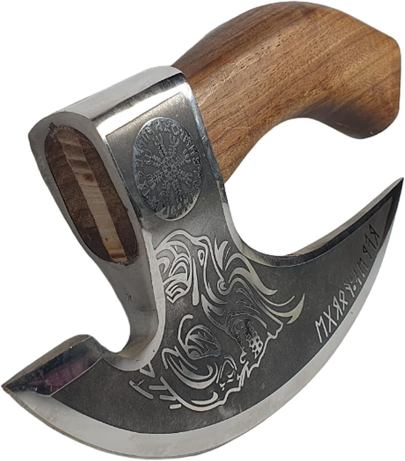 Ręcznie robiony nóż do pizzy, 26 centymetrów, ostrze do cięcia ze stali węglowej, skóra sheath, wzór czaszki, styl wikingów nóż do pizzy. Multi-Purpose Cutter… (uchwyt do owoców różanych)