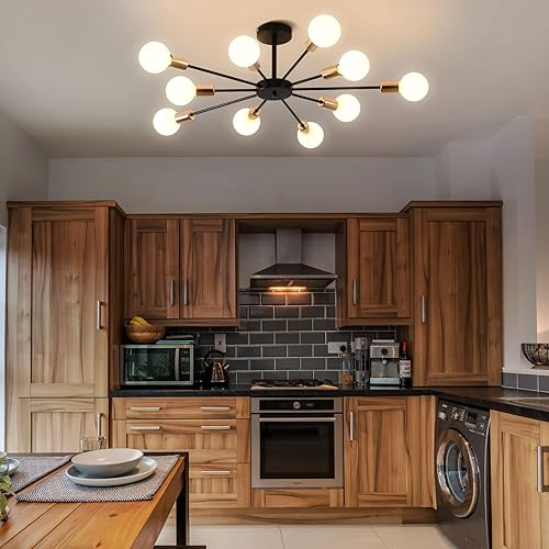 Miniatura 2 de Lámpara de techo moderna de montaje empotrado, arte de metal, 10 luces de techo industrial negro Sputnik con acabado pintado para cocina, granja,