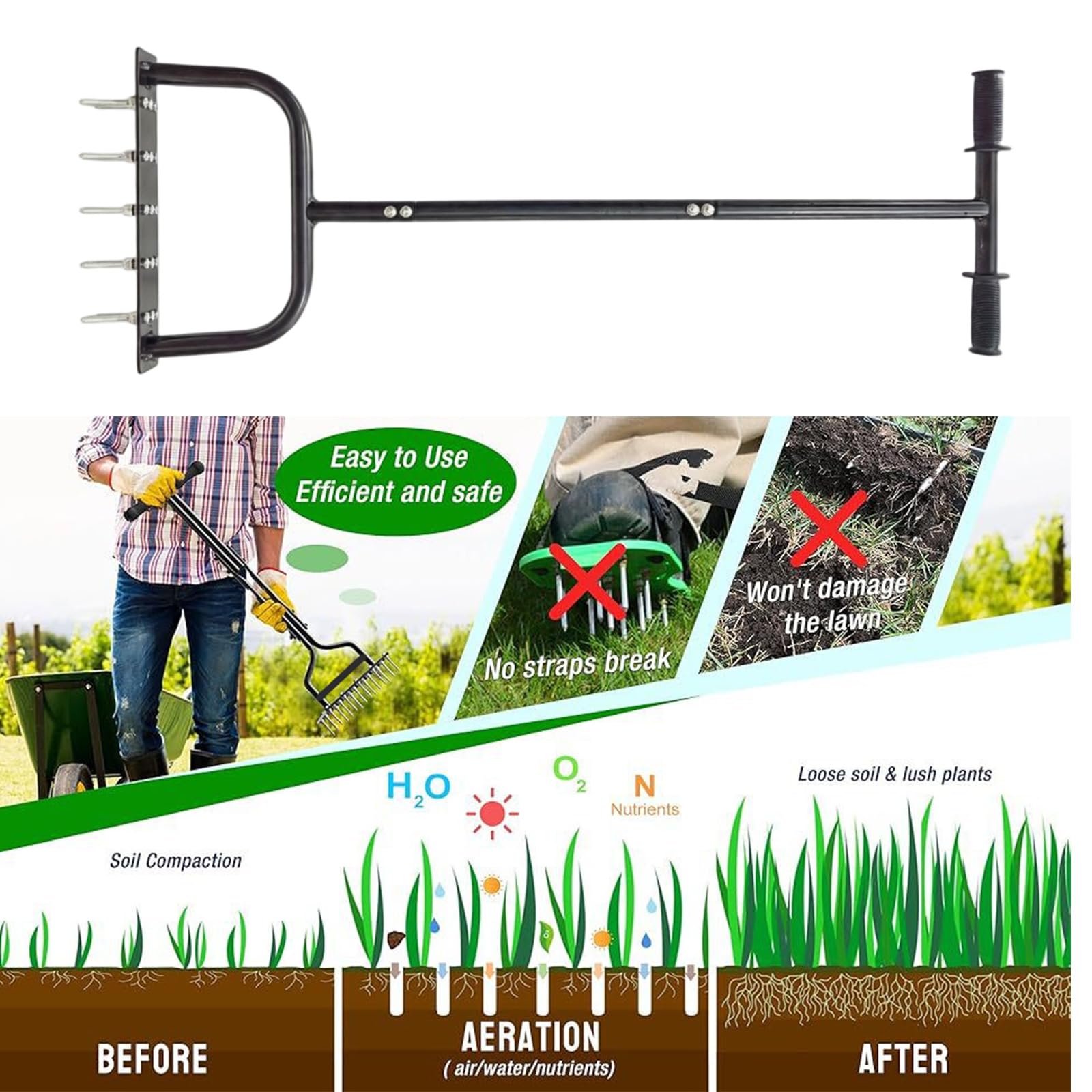 Herramienta de perforación manual de alta resistencia para aflojar el suelo, para exteriores, patio, repuesto para mantenimiento de jardines