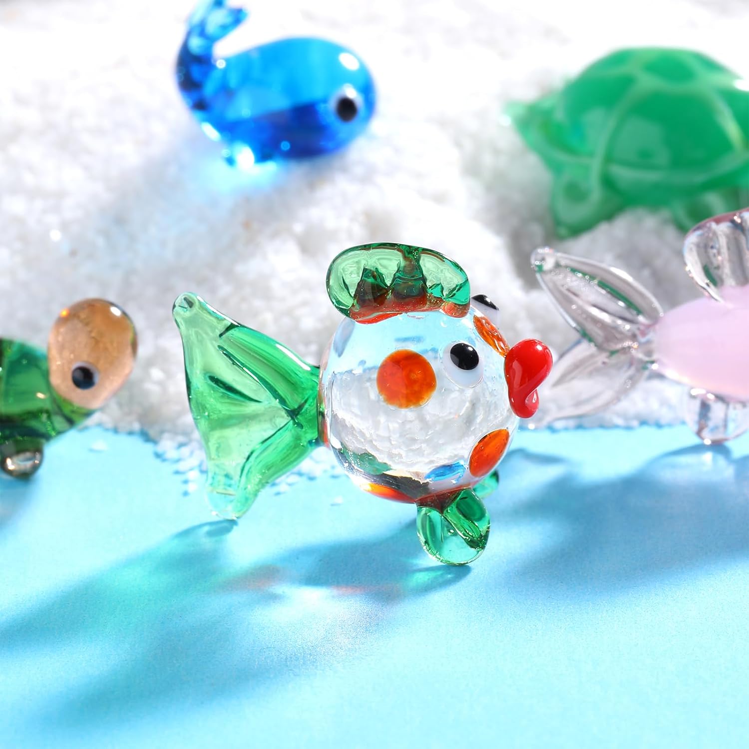 8 Pcs Hand Blown Glass Figurines - Ocean Glass Miniatures: Tortoise, Sea Turtle, Dolphin, Whale, Starfish, Seal, Goldfish, Bighead Carp for Fish Tank Decoration, Gifts - Image 5