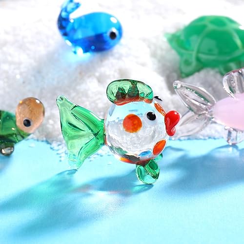 Miniatura 5 de 8 figuras de vidrio soplado a mano Miniaturas de cristal oceánico tortuga, tortuga marina, delfín, ballena, estrella de mar, foca, pez dorado,