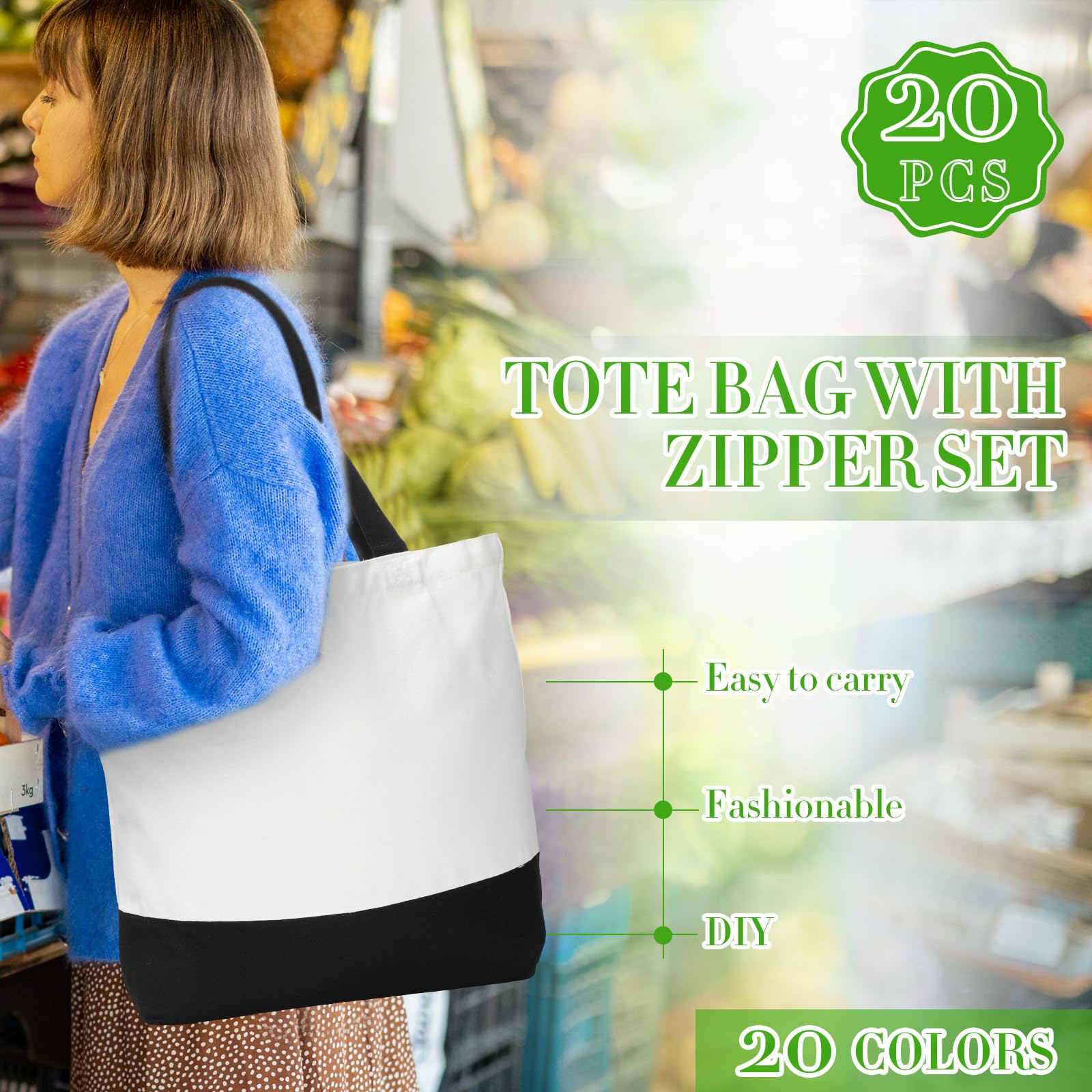 Silkfly 20 Stück 340 g große Canvas-Sublimationstaschen, Großpackung mit Griffen, Einkaufstaschen, wiederverwendbar, blanko, einfarbig, Baumwolle, Tragetasche, groß, für Dekoration, Geschenk, Basteln,