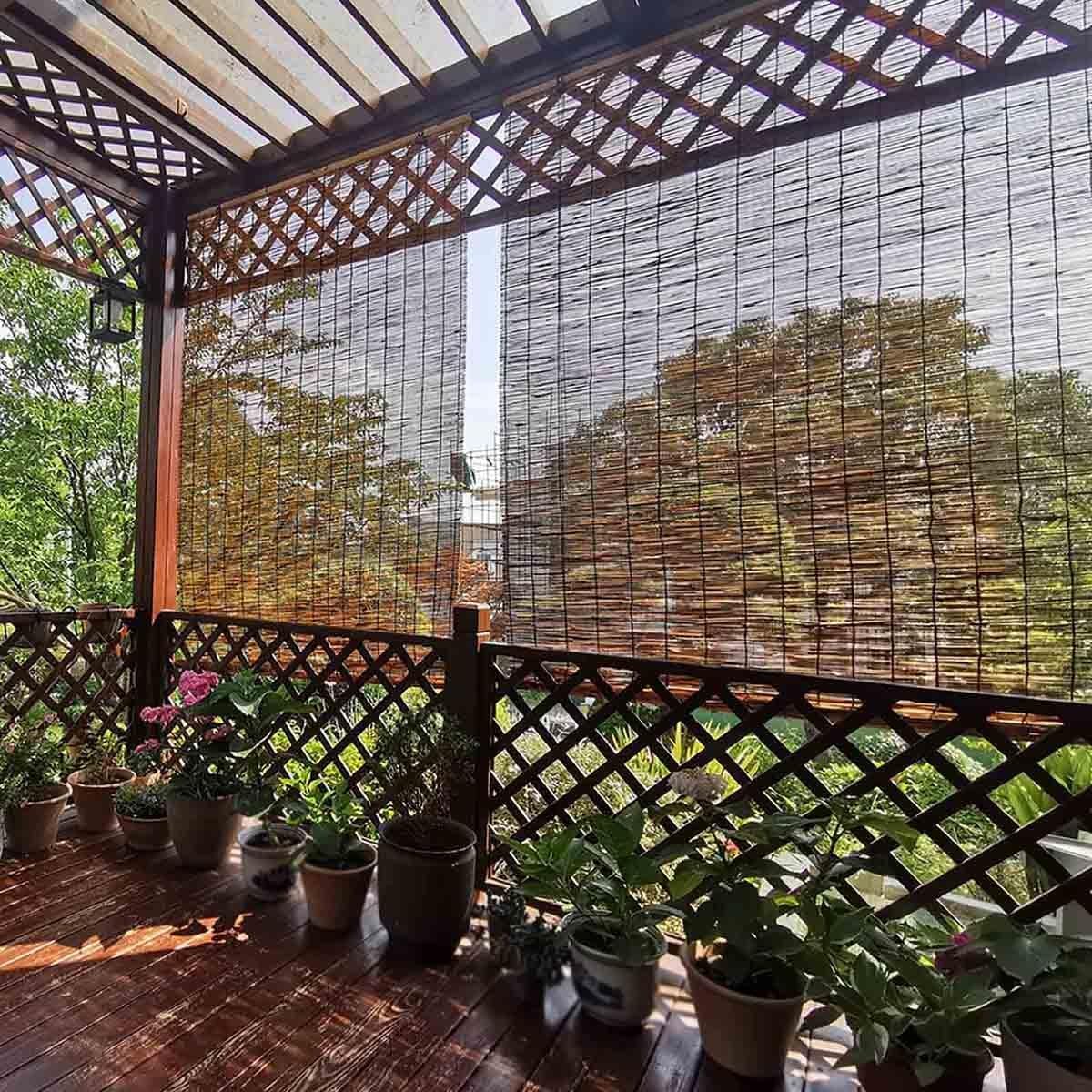 UV Protection Roller Blinds for Windows, Waterproof Bamboo Shades for Patio 27" 35" 48" 72" 24" 36" 34" 52" W X 60" H Bamboo Roller Sun Shades for Porch Gazebo Outdoor Cordless(Size:60"L x 55"W)