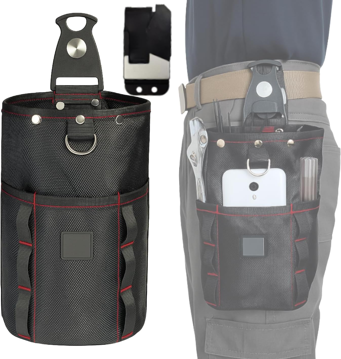 Waist Bag, Nail Bag, 2 Tiers, Spring Loaded Opening/Closing, Includes Detachable Tool Holder, Belt Attachable, Tool Pouch, Accessory Holder, Waterproof, Durable, High Density Nylon Material, For