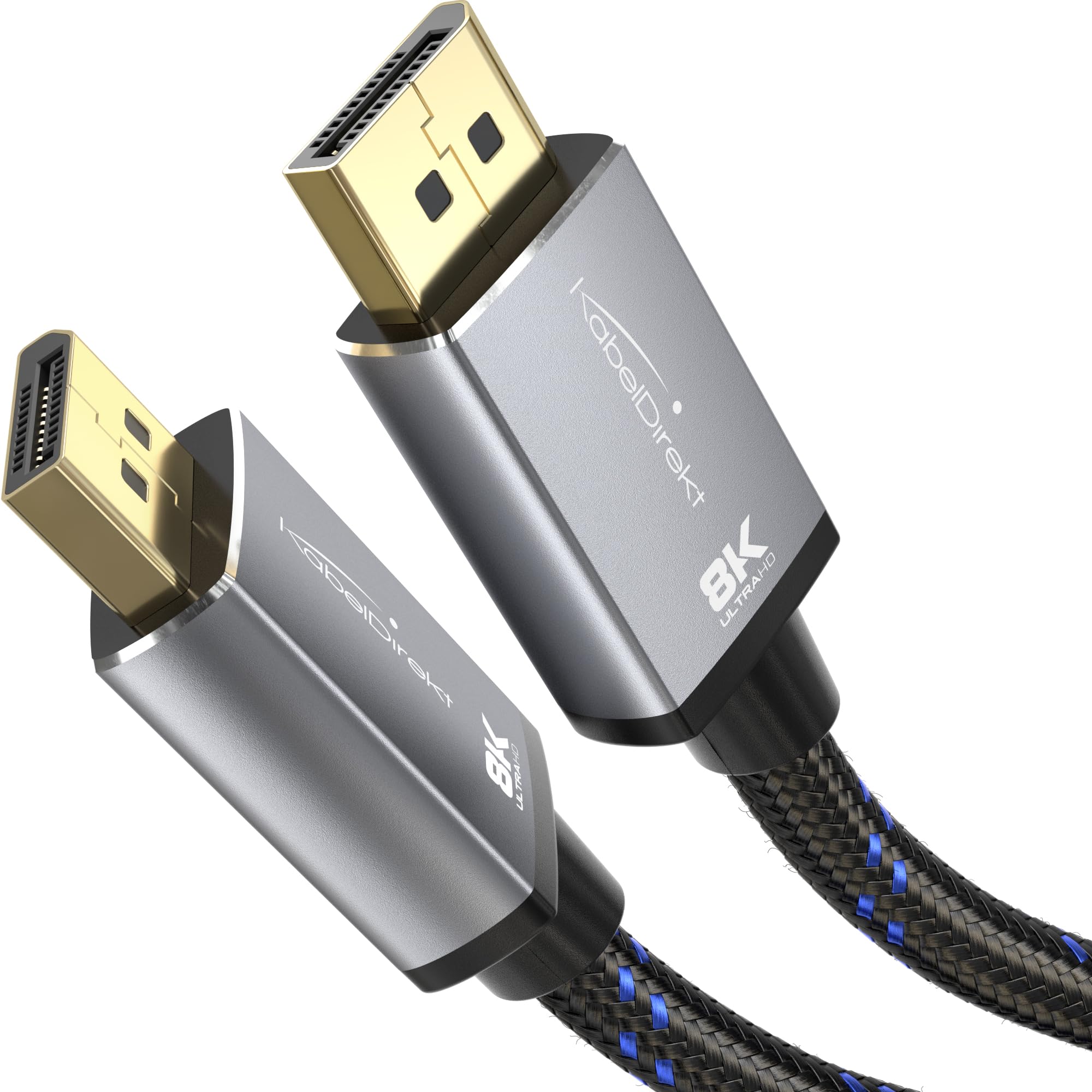 KabelDirekt – 8K / 60Hz DisplayPort Kabel 1.4 – 1m – DP Kabel mit Vollmetall-Steckern für Gaming PCs/Laptops, hochauflösende 4K / 8K Gaming Monitore und ultraschnelle 144Hz / 165Hz / 240Hz, schwarz
