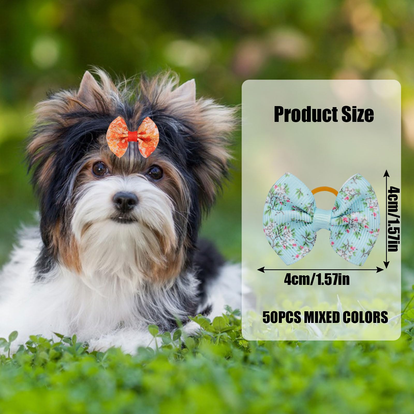 OTKARXUS Dog Hair Bows,48PCS Mixed Colors Dog Bows with Elastic Rubber Bands,Puppy Hair Grooming Accessories Flower Dog Hair Bands for Long Hair Puppy Kitten Dogs Cats (Multi Color C) - Image 2