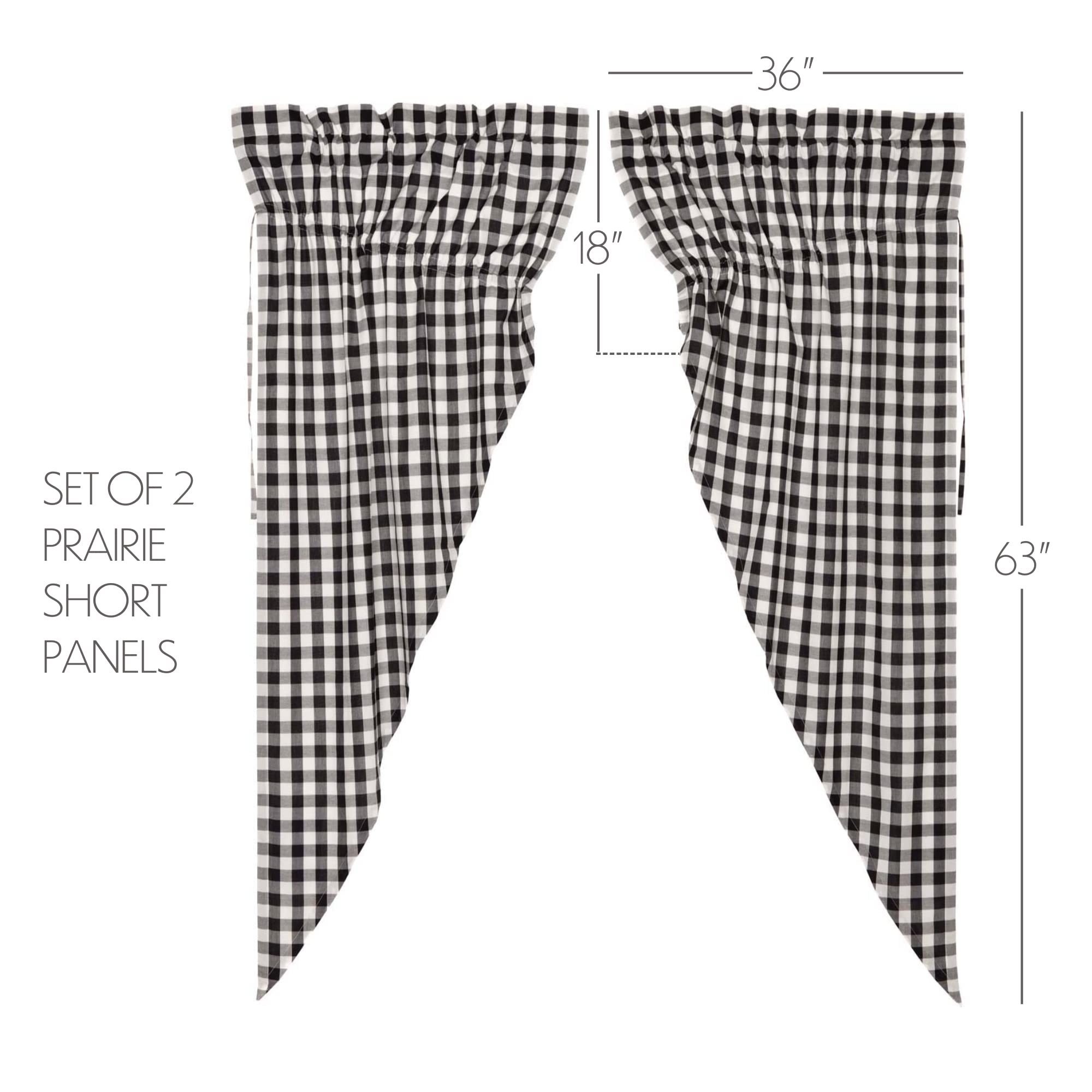 VHC Brands Annie Buffalo Check Curtain, Prairie Panel Set 63x36x18, Black