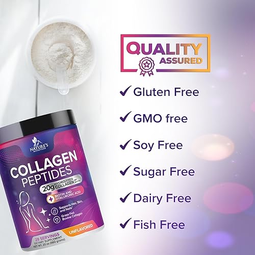 Miniatura 6 de Polvo de péptidos de colágeno para mujeres y hombres, polvo de colágeno hidrolizado tipo 1 y 3 y ácido hialurónico, apoyo vital para la salud del