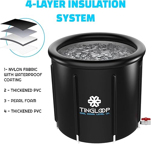 Miniatura 3 de Bañera de hielo para atletas con termómetro y cubierta bañera fría de 100 galones para recuperación, piscina de baño de hielo portátil de múltiples