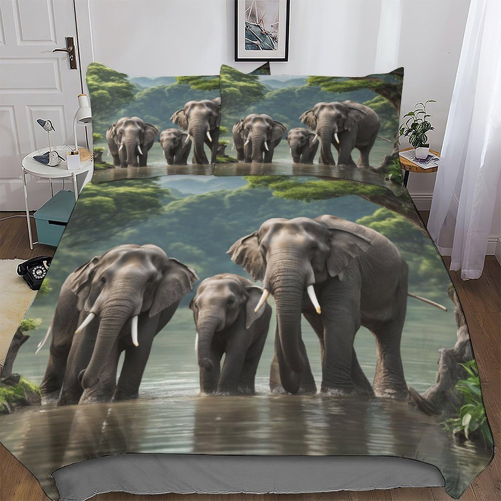 Housse de couette éléphant 220x240 cm avec 2 taies d'oreiller en microfibre