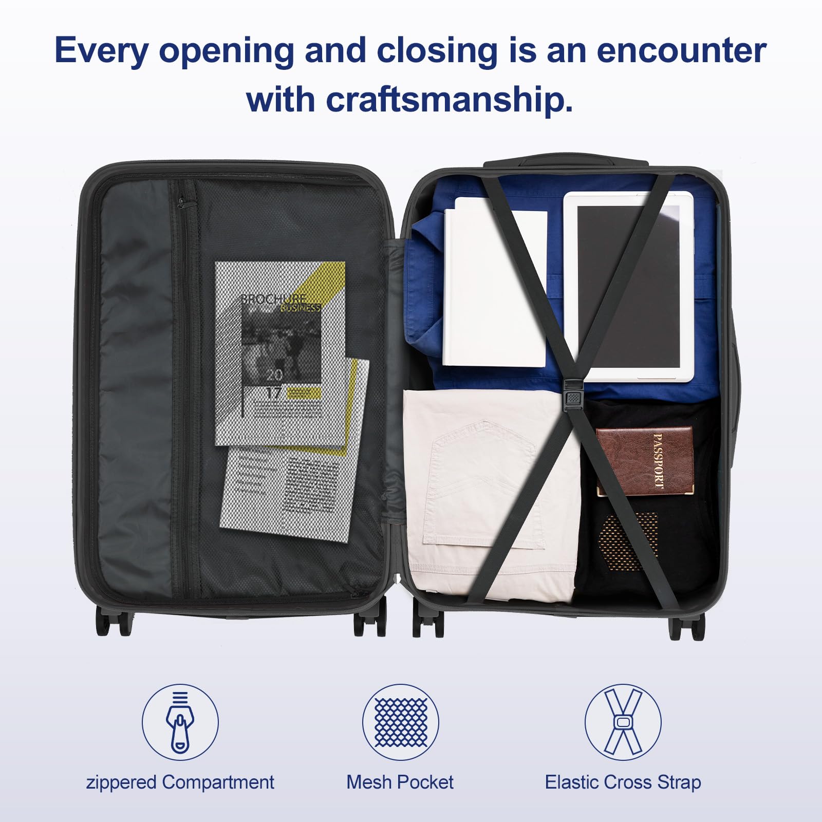 LEADZM Valise Grande Taille Rigide en ABS, 4 roulettes Spinner, Coins Renforcés, Serrure à Combinaison, ABS avec Coins Renforcés - Bagage Soute - Noir, XL/75cm