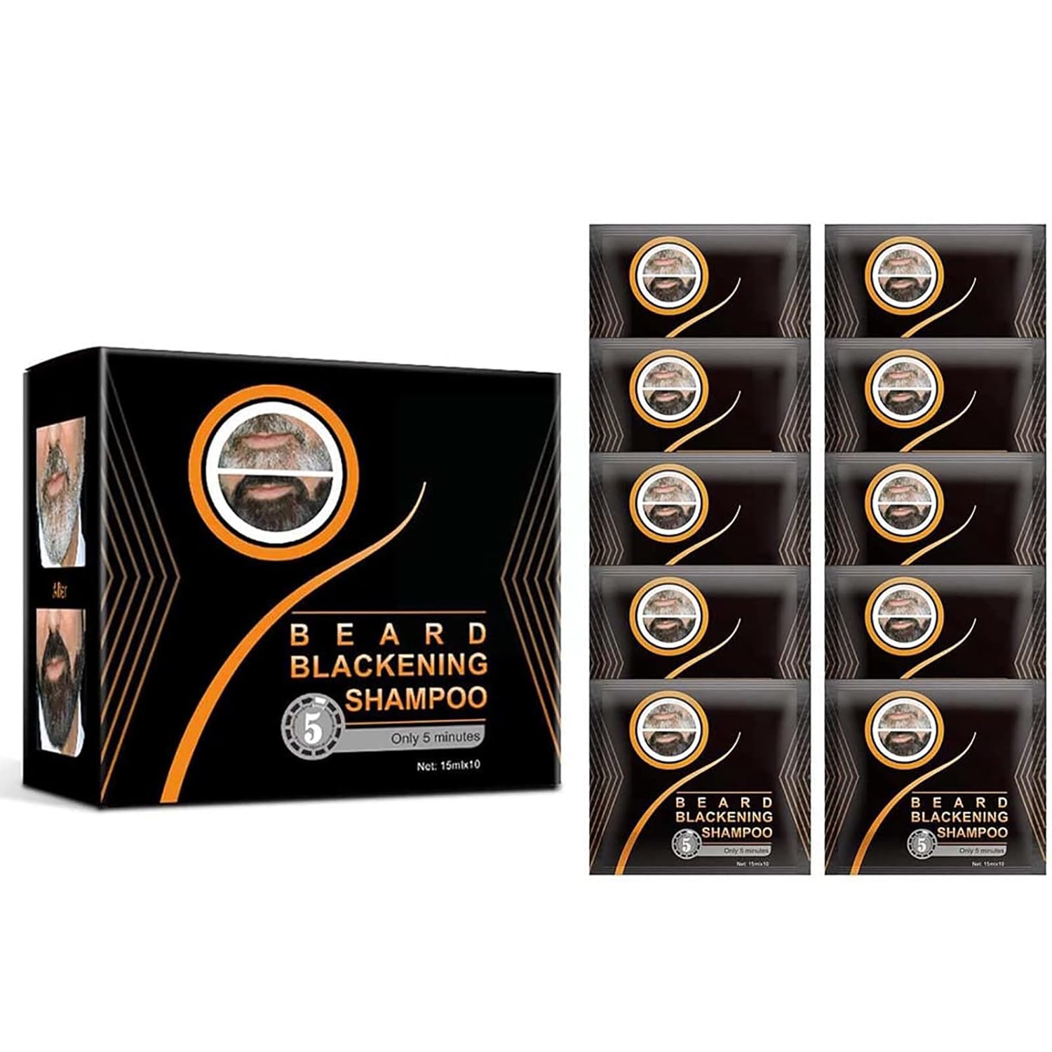 Natural Darkening Beard Blackening Color Shampoo, Beard Coloring for Men Dye Shampoo (2Box/20Pcs)