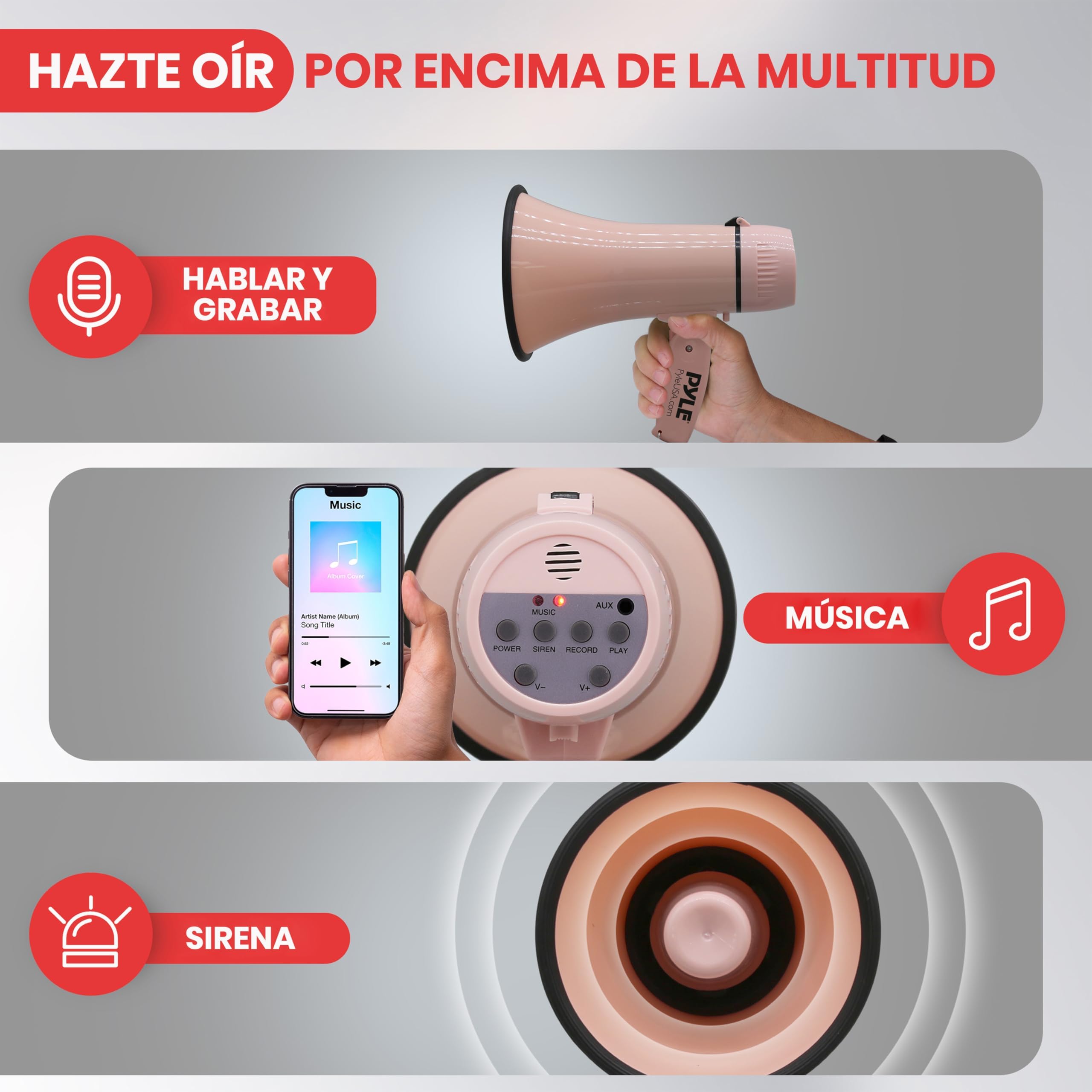Pyle Megafono Portatil 20V Altavoz Sirena Compacto