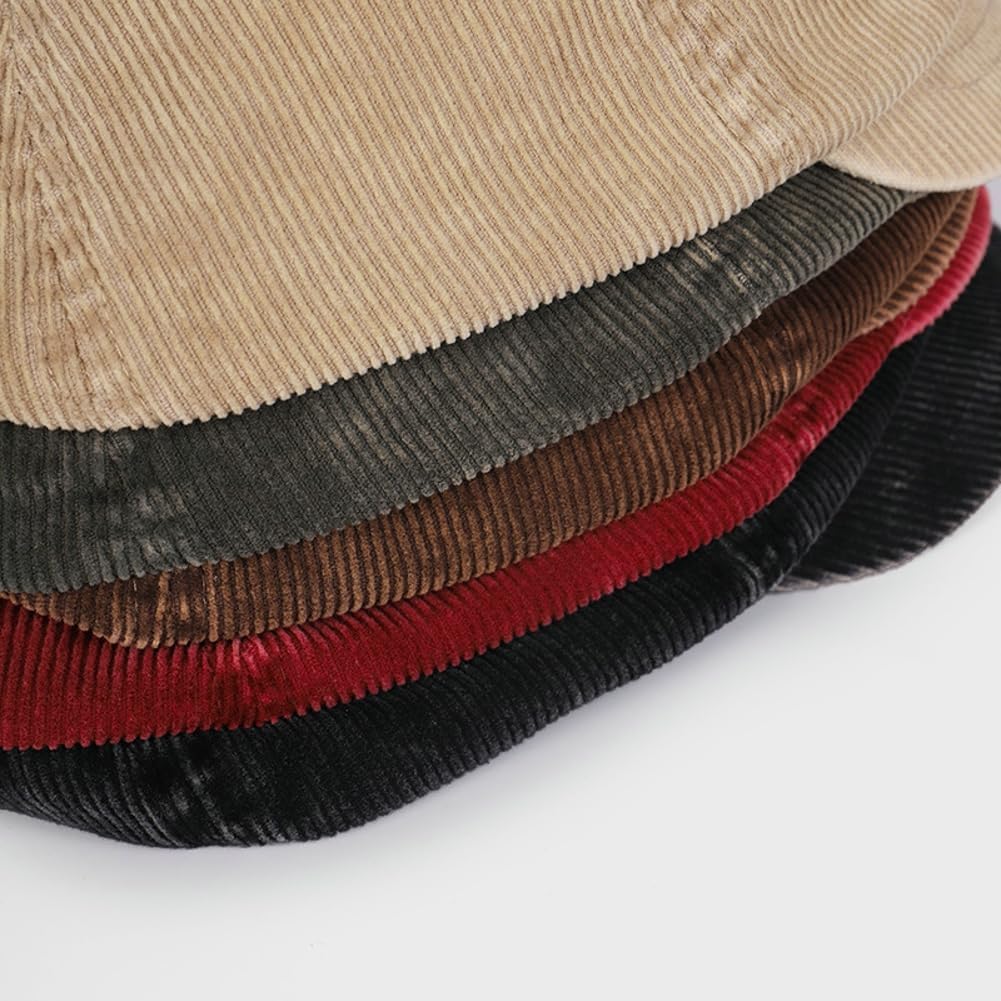 Womens Beret Newsboy Hat for Men French Corduroy Cap Classic Autumn Winter Visor Beret Hat Solid Color Cabbie Cap - Image 5