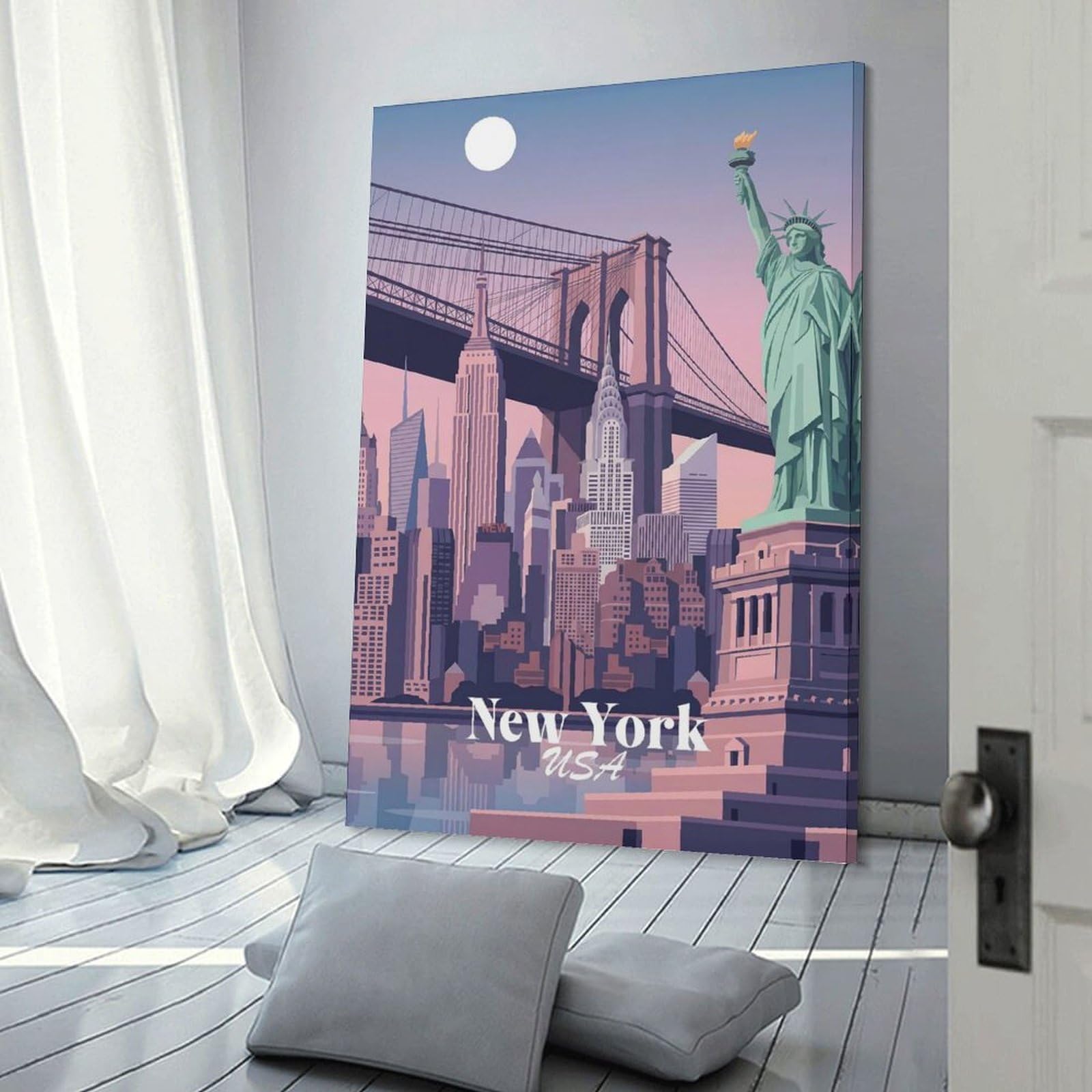 Junmoney Frame-Style-6 New York Cityscape Decorative Wall Artwork 20X30inch(50X75cm), For Corridors, Hallways Or Apartment Entries, Home Artwork For First Impressions